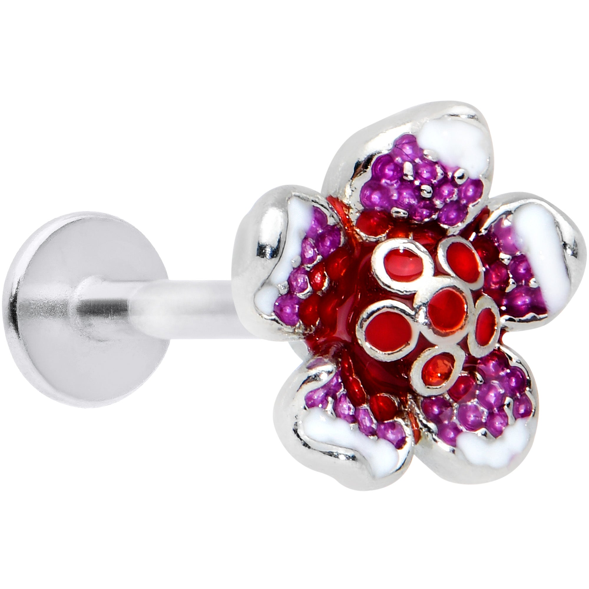 16G 5/16 Purple Red Flower in Flower Labret Monroe Tragus
