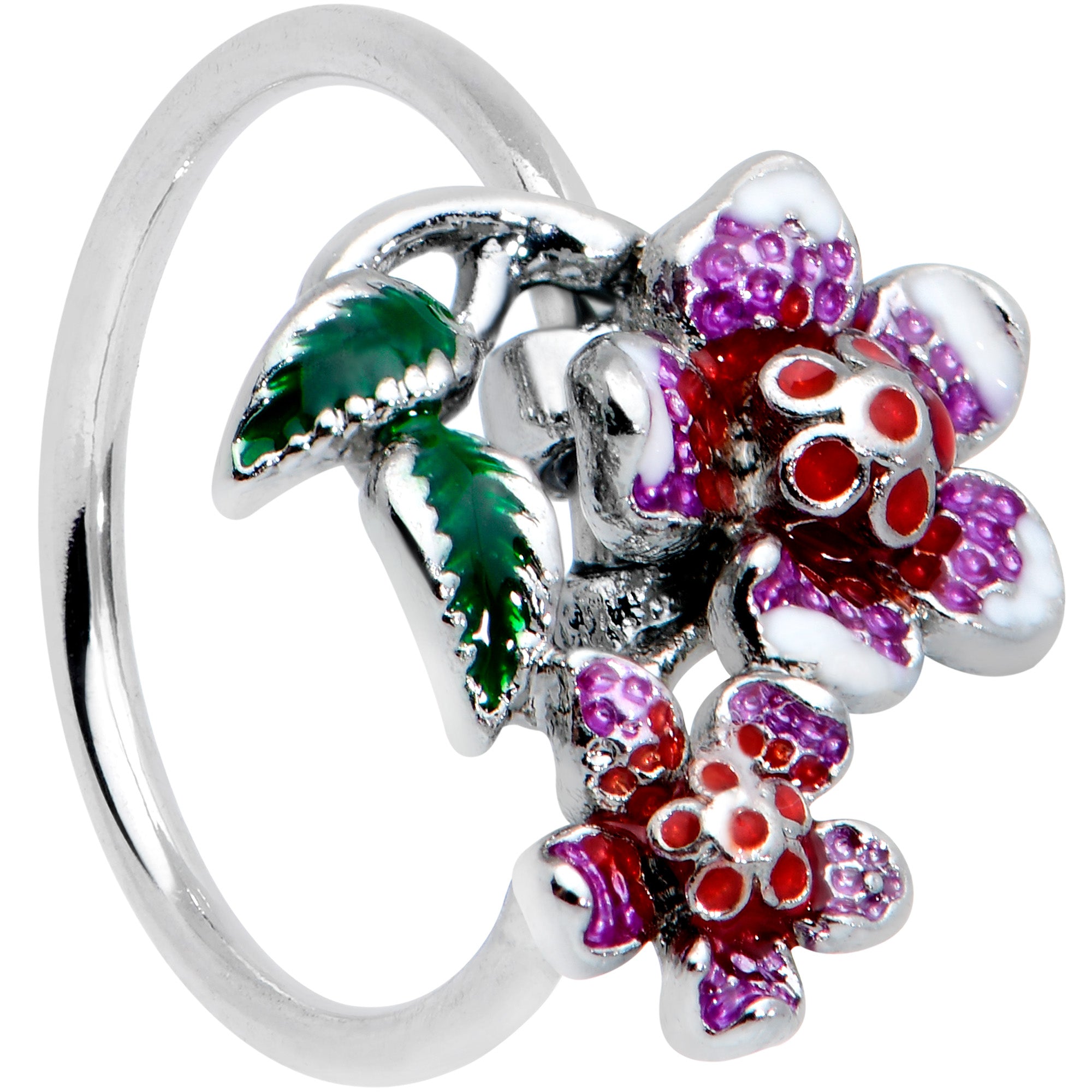 20G 5/16 Red Purple Flower in Flower Nose Hoop
