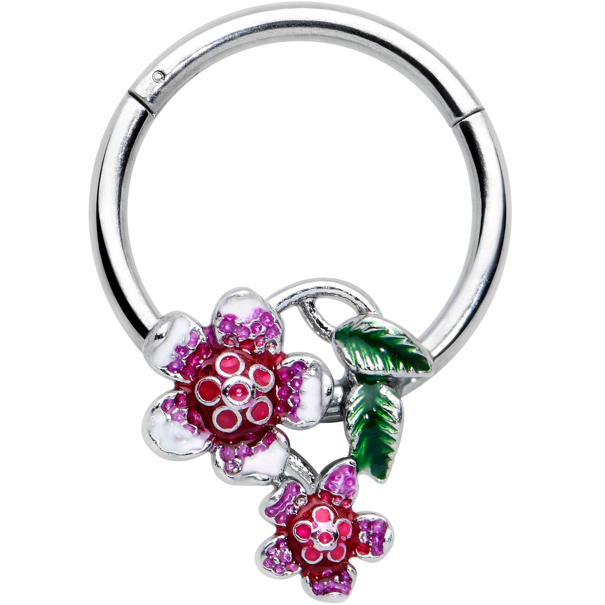 16G 3/8 Red Purple Flower in Flower Hinged Segment Ring