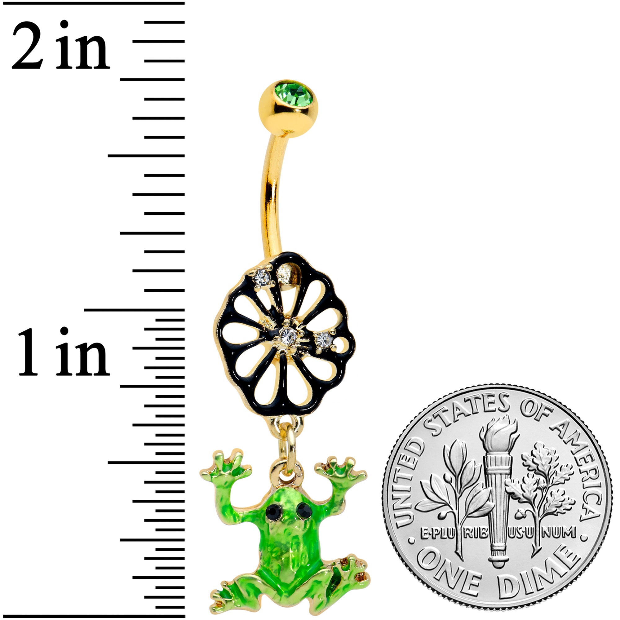 Clear Green Gem Gold Tone Flower Tree Frog Dangle Belly Ring