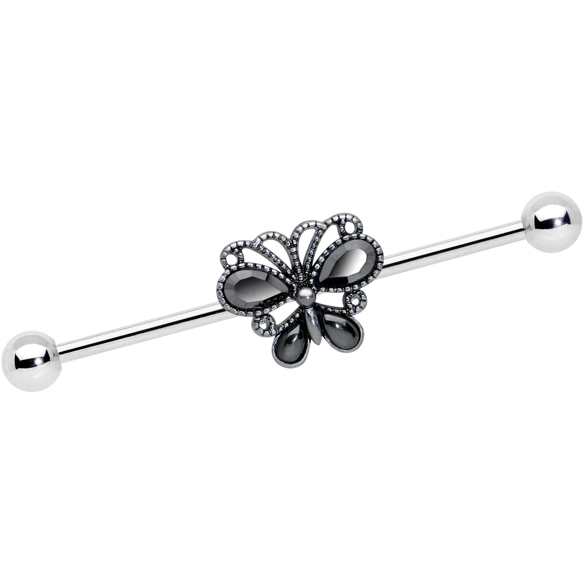 14G Black Gem Abstract Bow Industrial Barbell 38mm