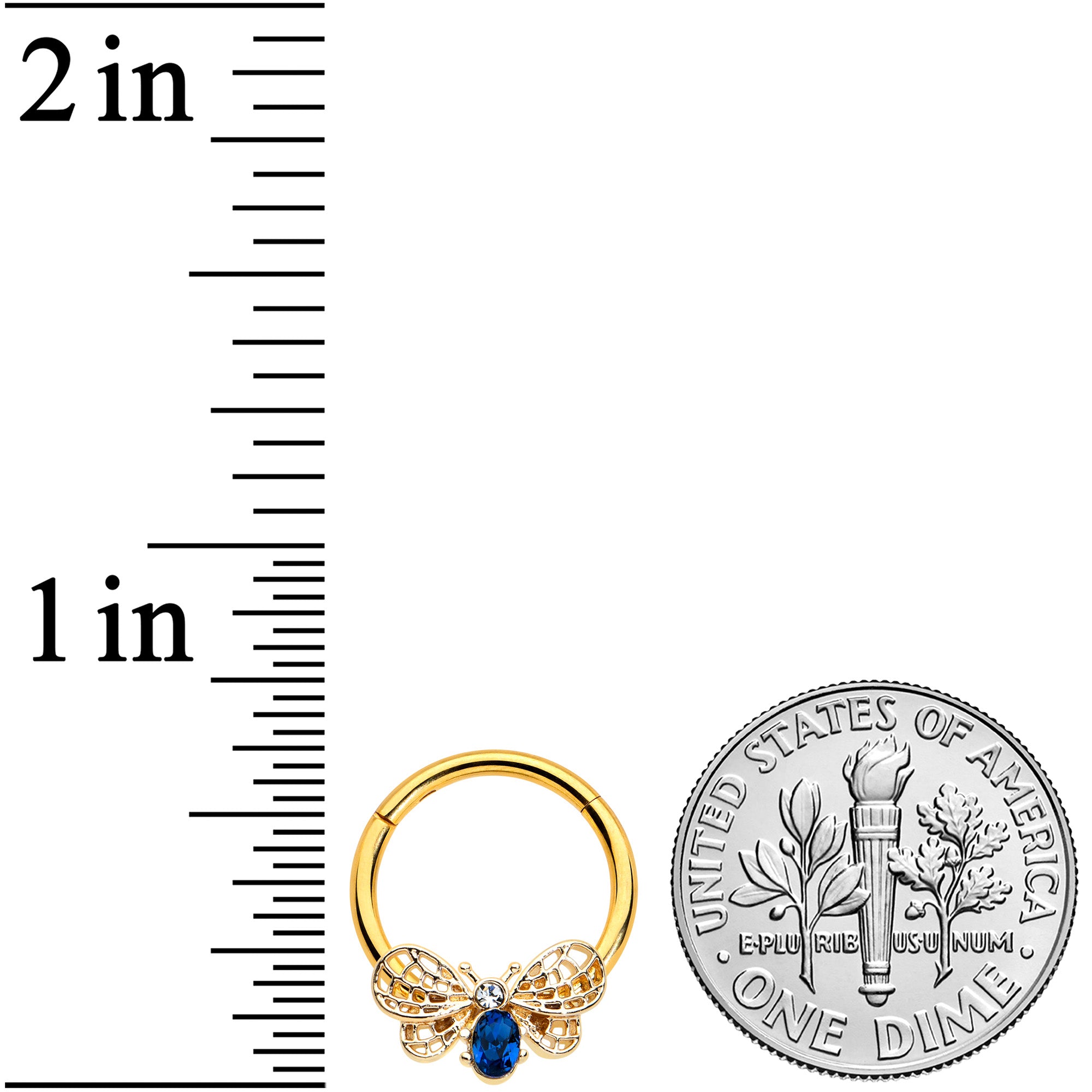 16G 3/8 Blue Gem Gold Tone Beautiful Bee Hinged Segment Ring