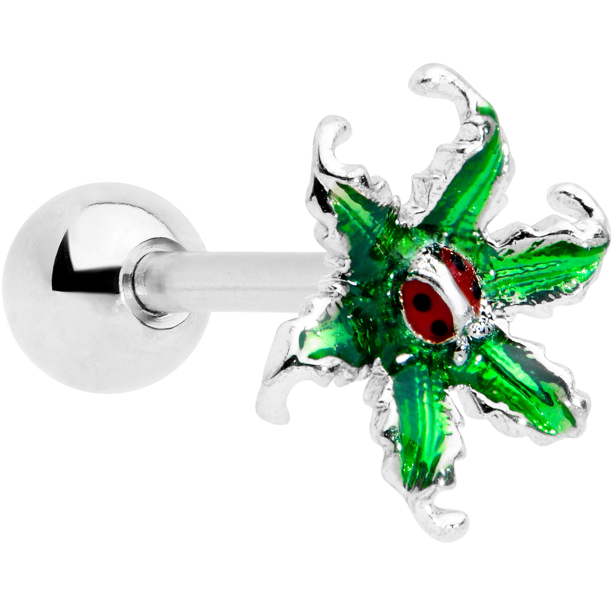 16G 1/4 Tiny Ladybug Leaves Cartilage Tragus Earring