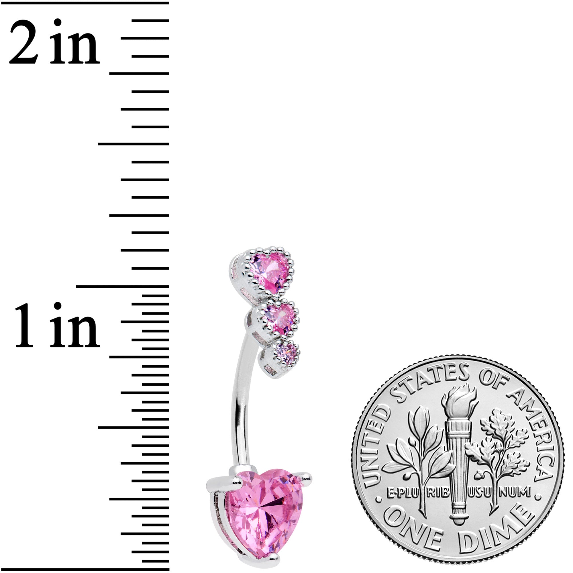 Pink CZ Gem Triple Heart Drop Heart Valentines Day Belly Ring