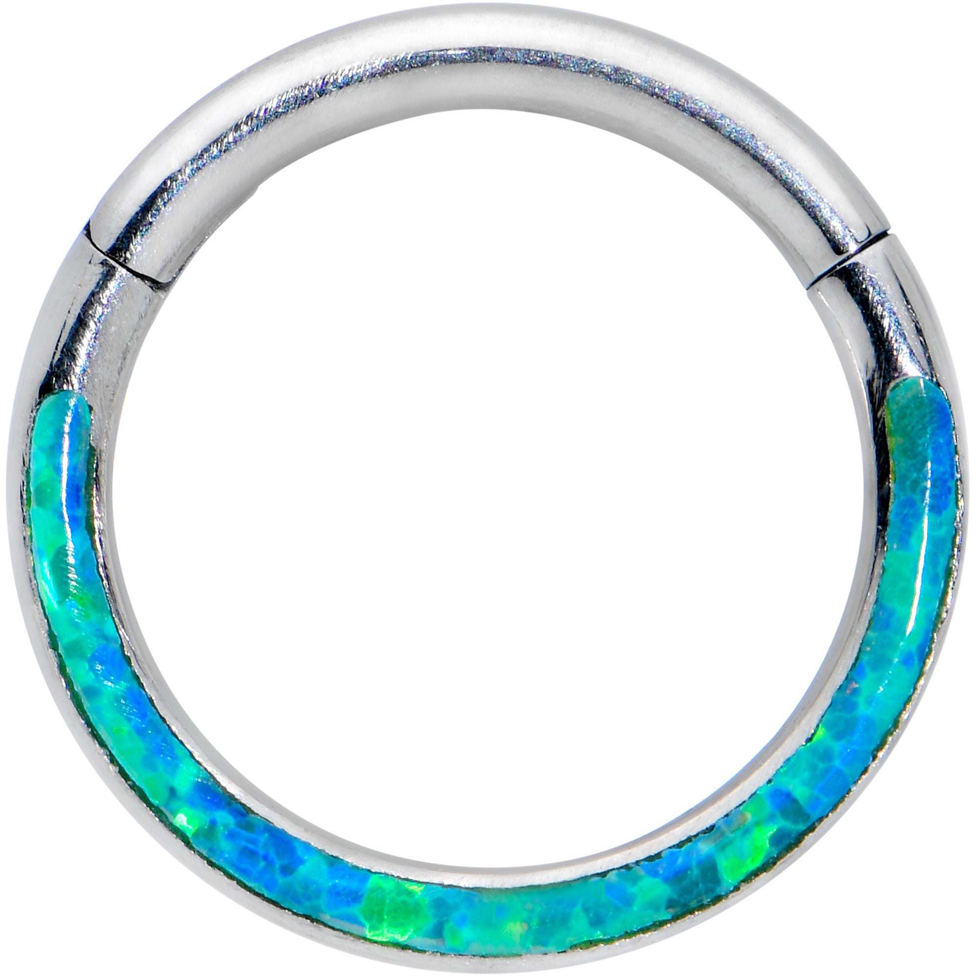 16G 5/16 Green Synthetic Opal Bottom Curve Hinged Segment Ring