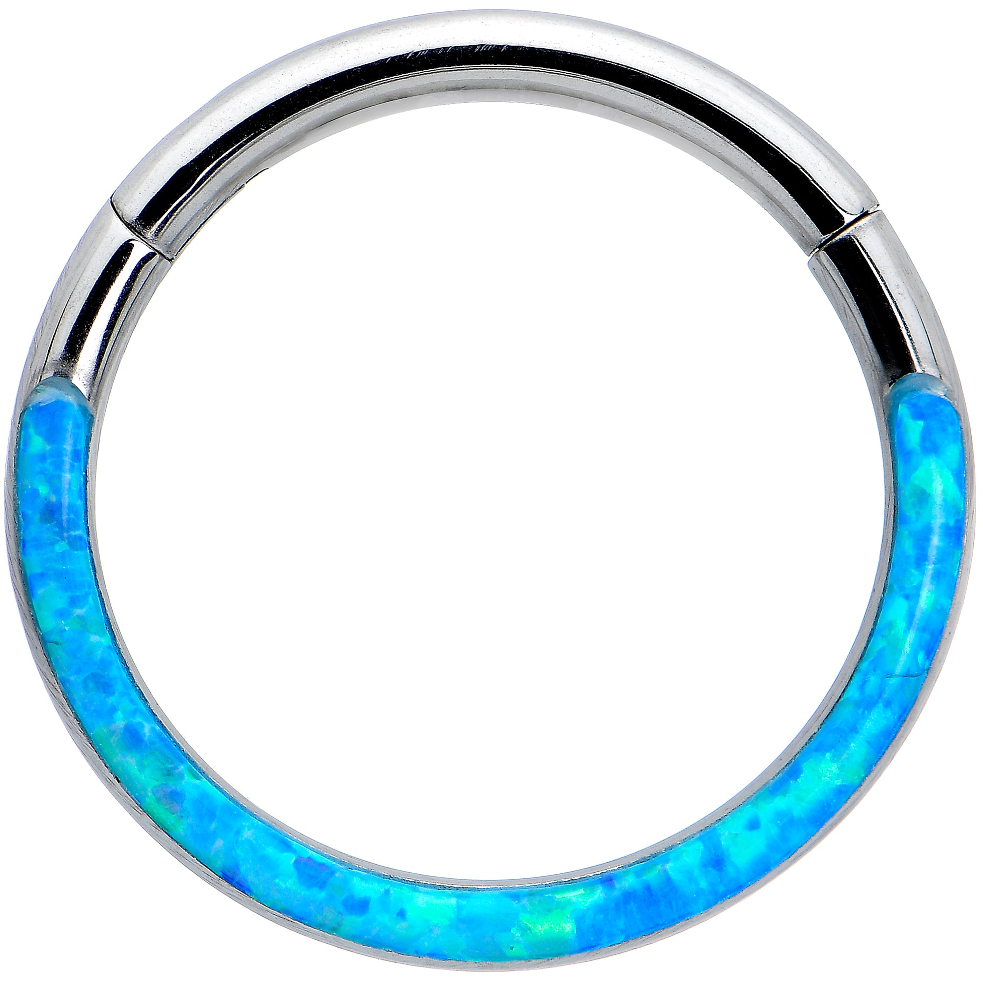 16G 3/8 Aqua Synthetic Opal Bottom Curve Hinged Segment Ring