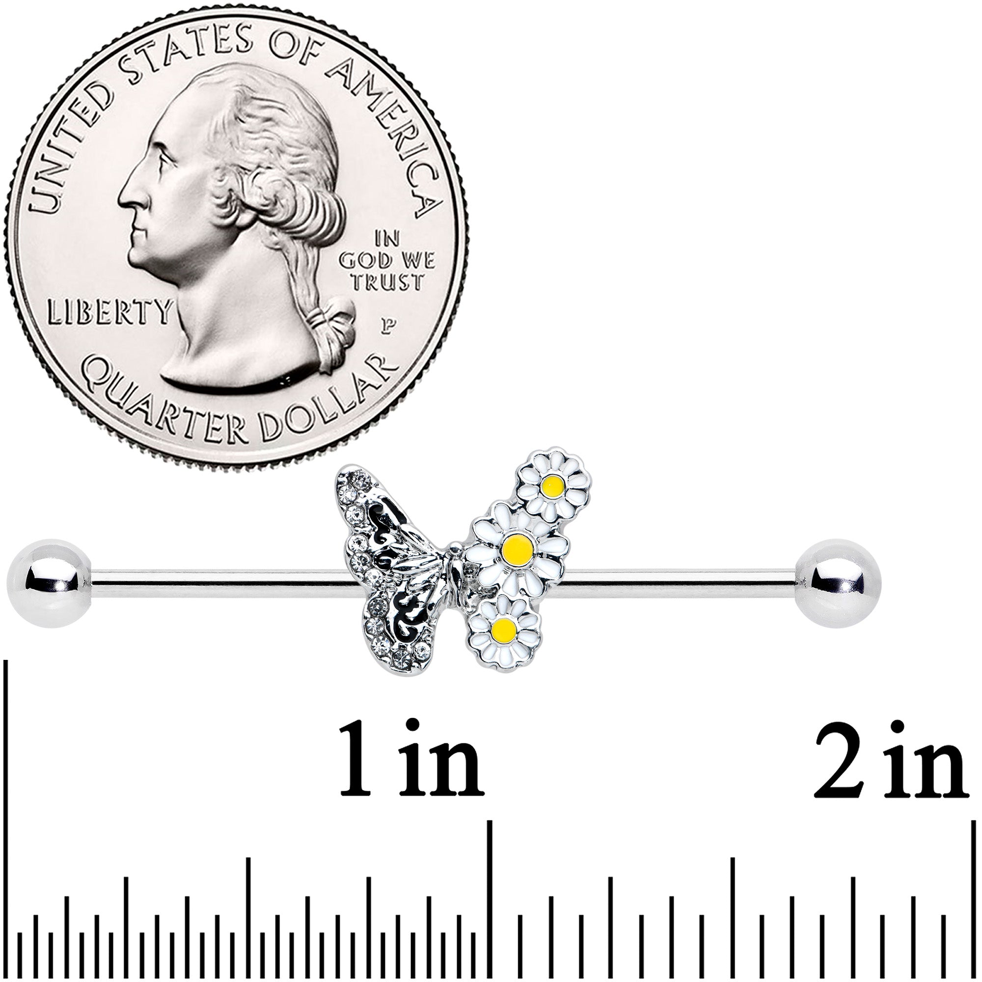14G Clear Gem Butterfly Daisy Flowers Industrial Barbell 38mm