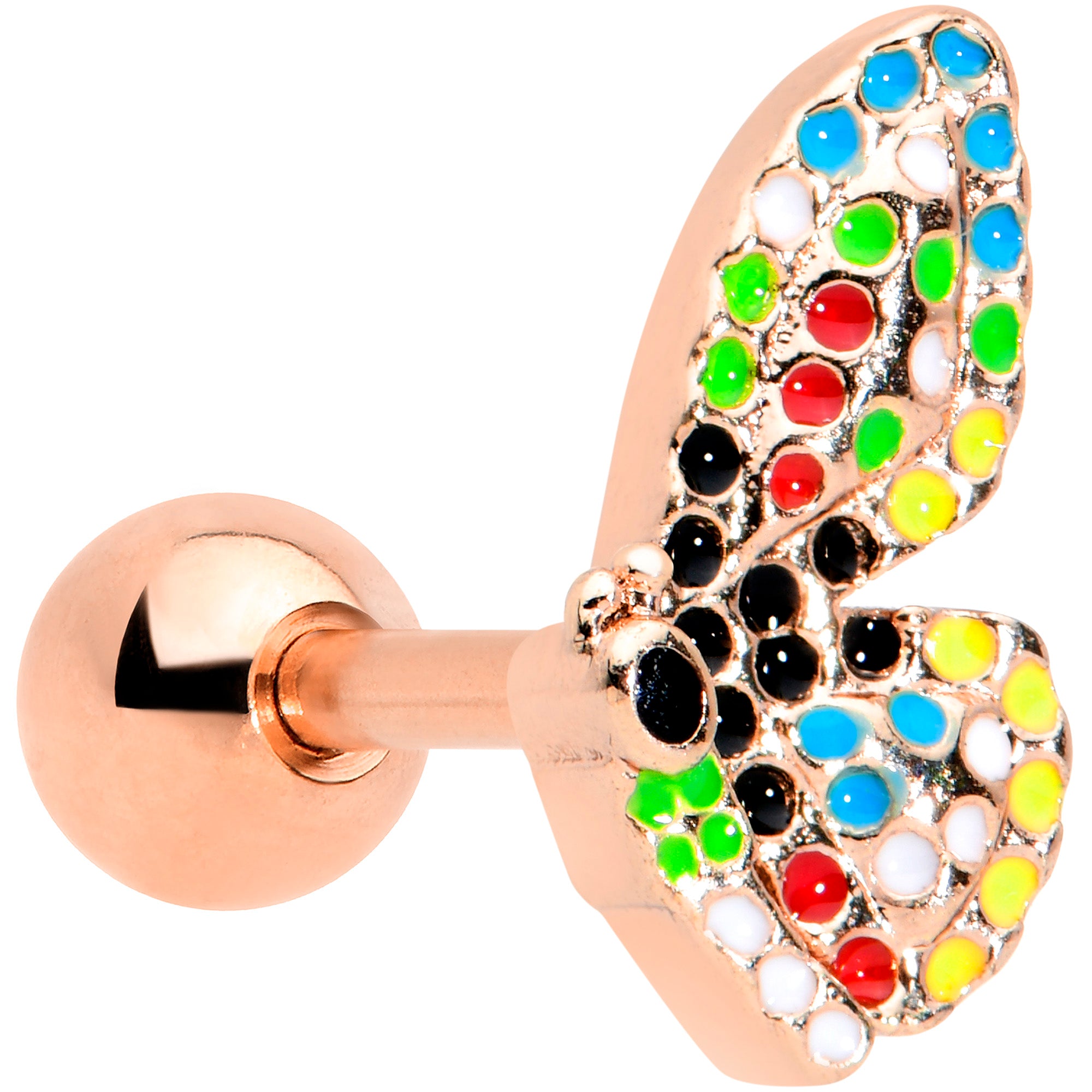 16G 1/4 Rose Gold Tone Mosaic Butterfly Cartilage Tragus Earring