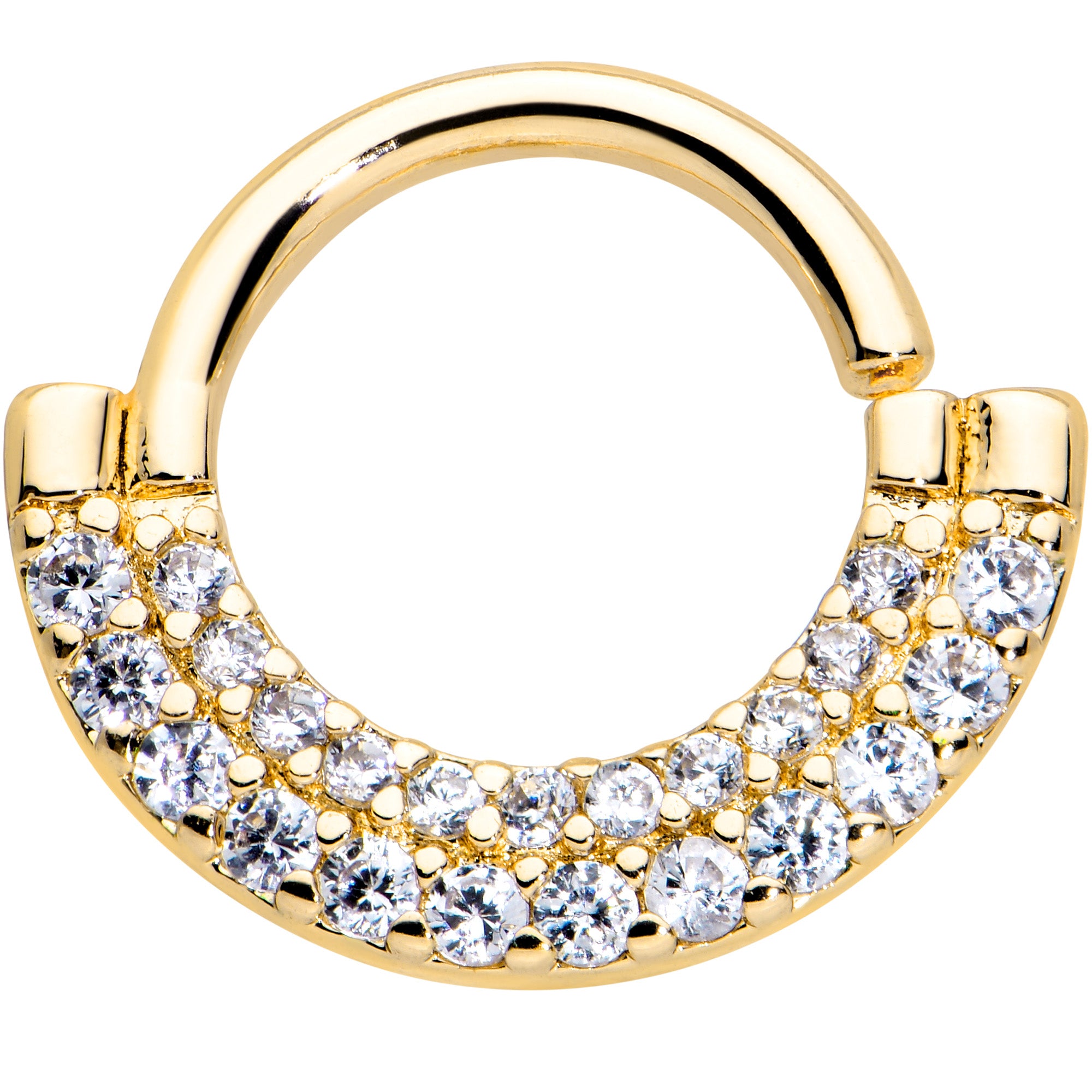 16G 5/16 Clear CZ Gem Gold Tone Double Drama Closure Ring