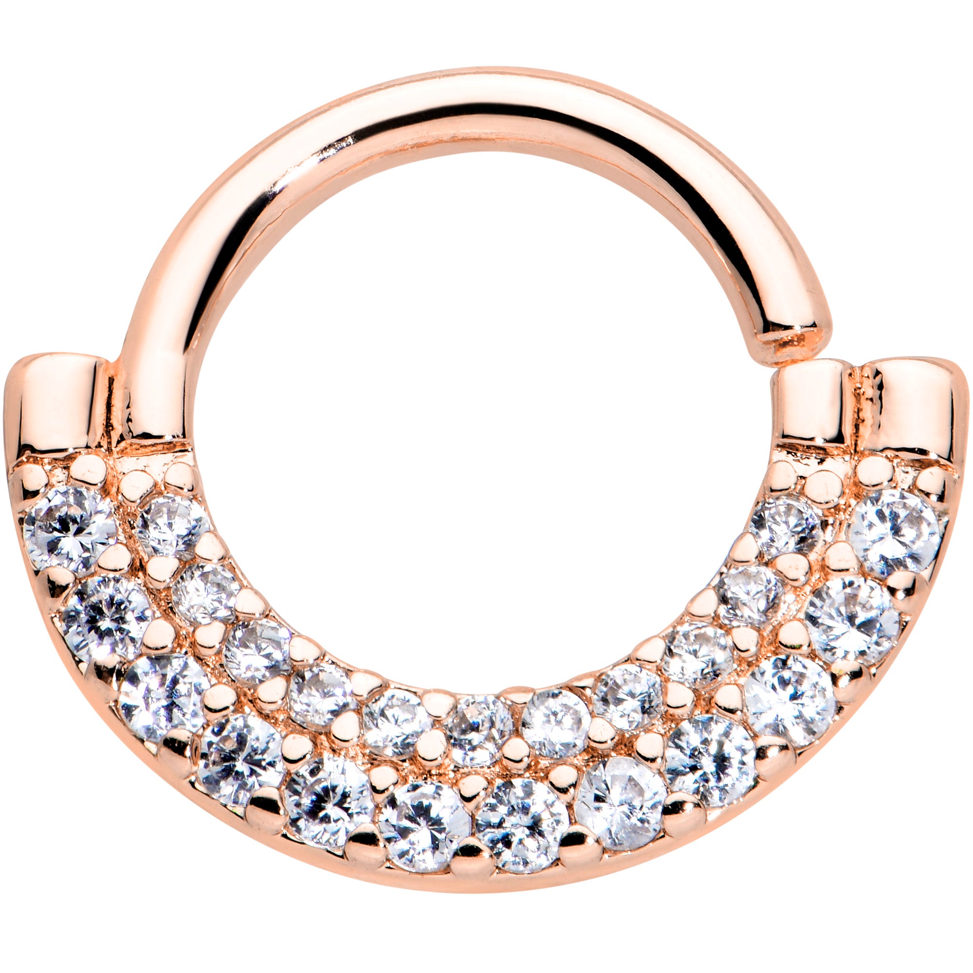 16G 5/16 Clear CZ Gem Rose Gold Tone Double Drama Closure Ring