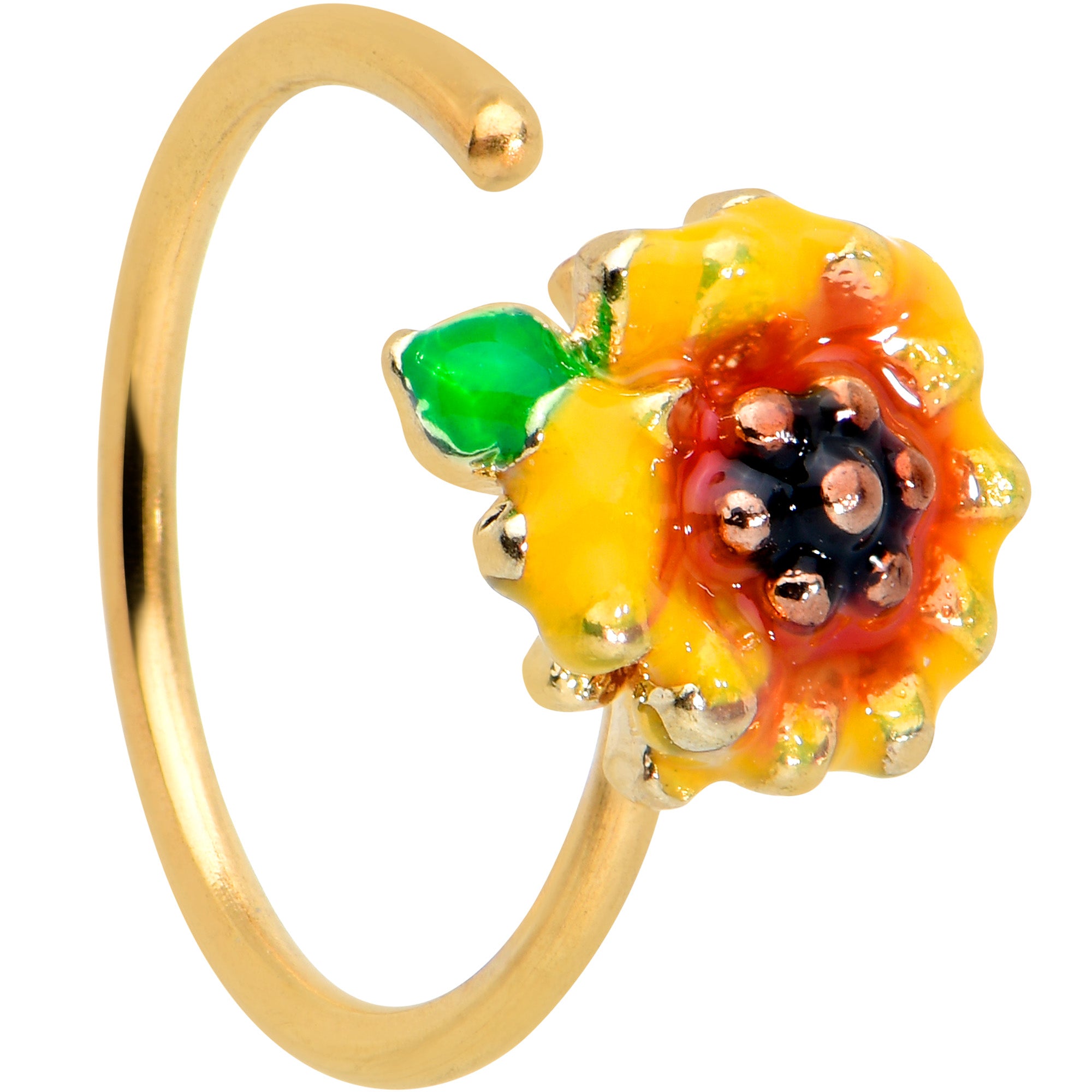 20G 5/16 Gold Tone Summer Sunflower Nose Hoop