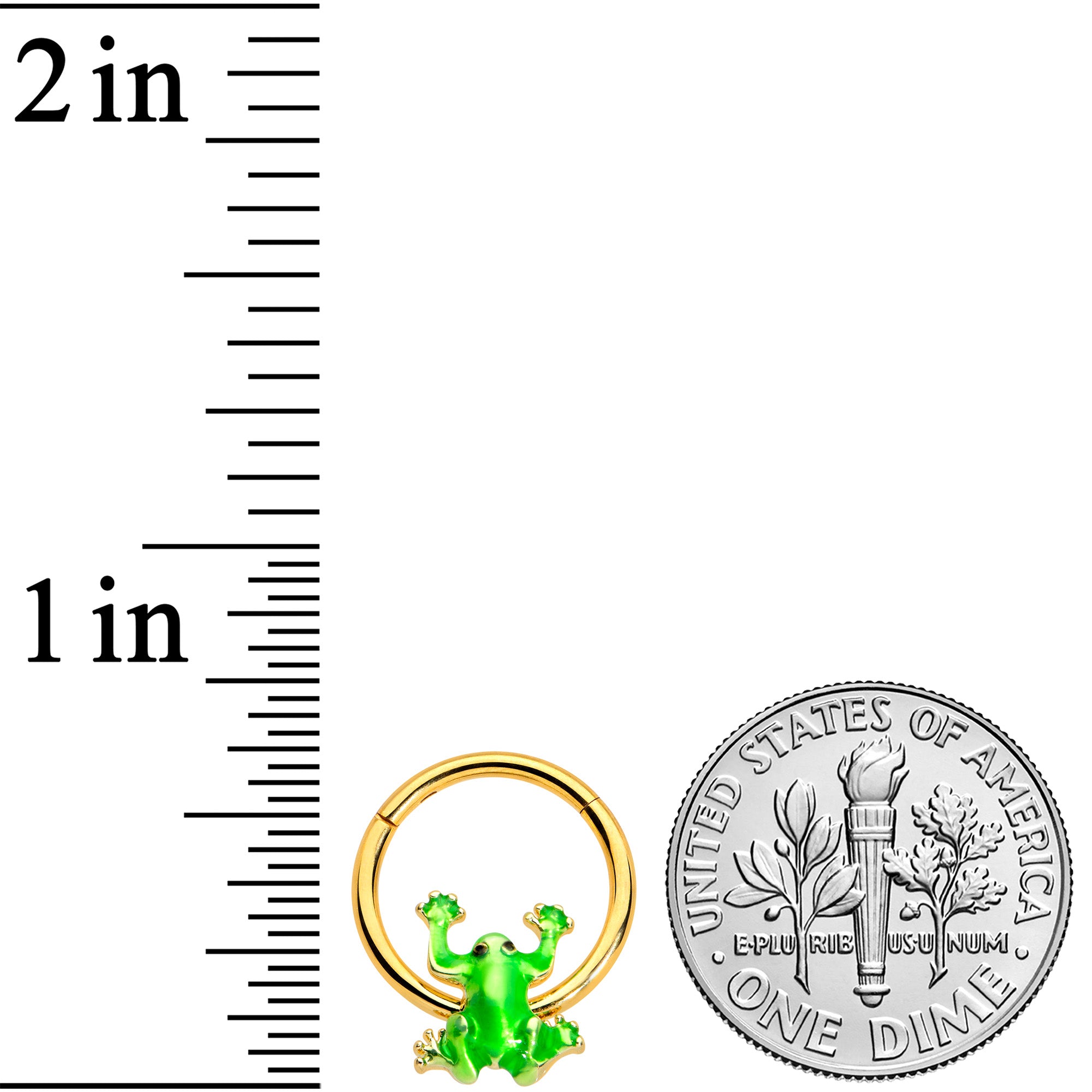 16G 3/8 Gold Tone Green Tree Frog Hinged Segment Ring