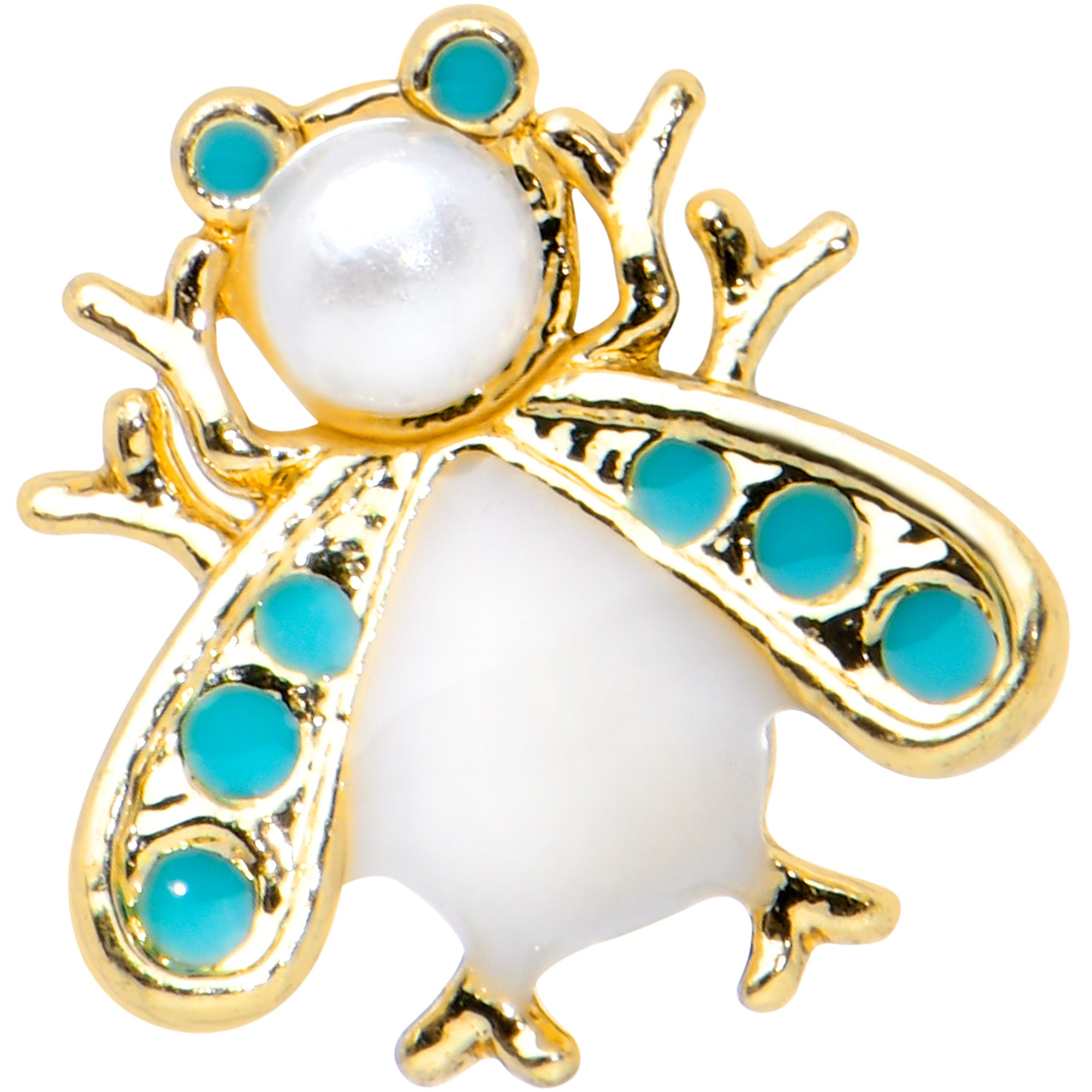 16G 1/4 White Gem Gold Tone Snow Bug Cartilage Tragus Earring