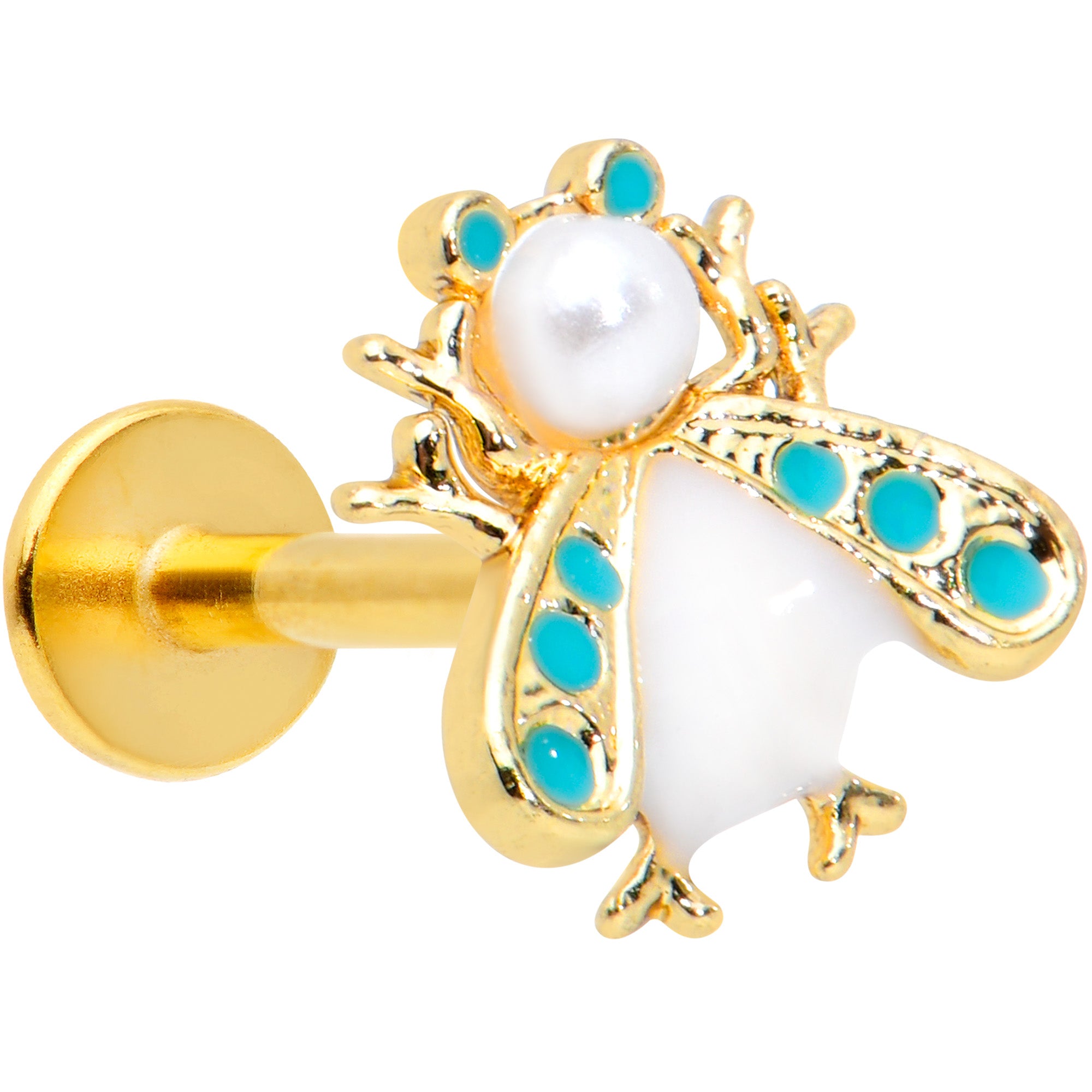 16G 5/16 White Gem Gold Tone Snow Bug Labret Monroe Tragus