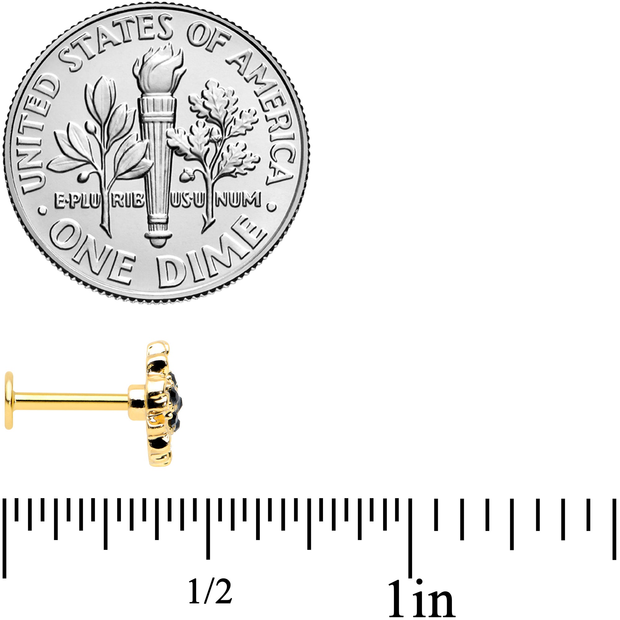 16G 5/16 Black Gem Gold Tone Bee Hive Labret Tragus Curation Set of 3