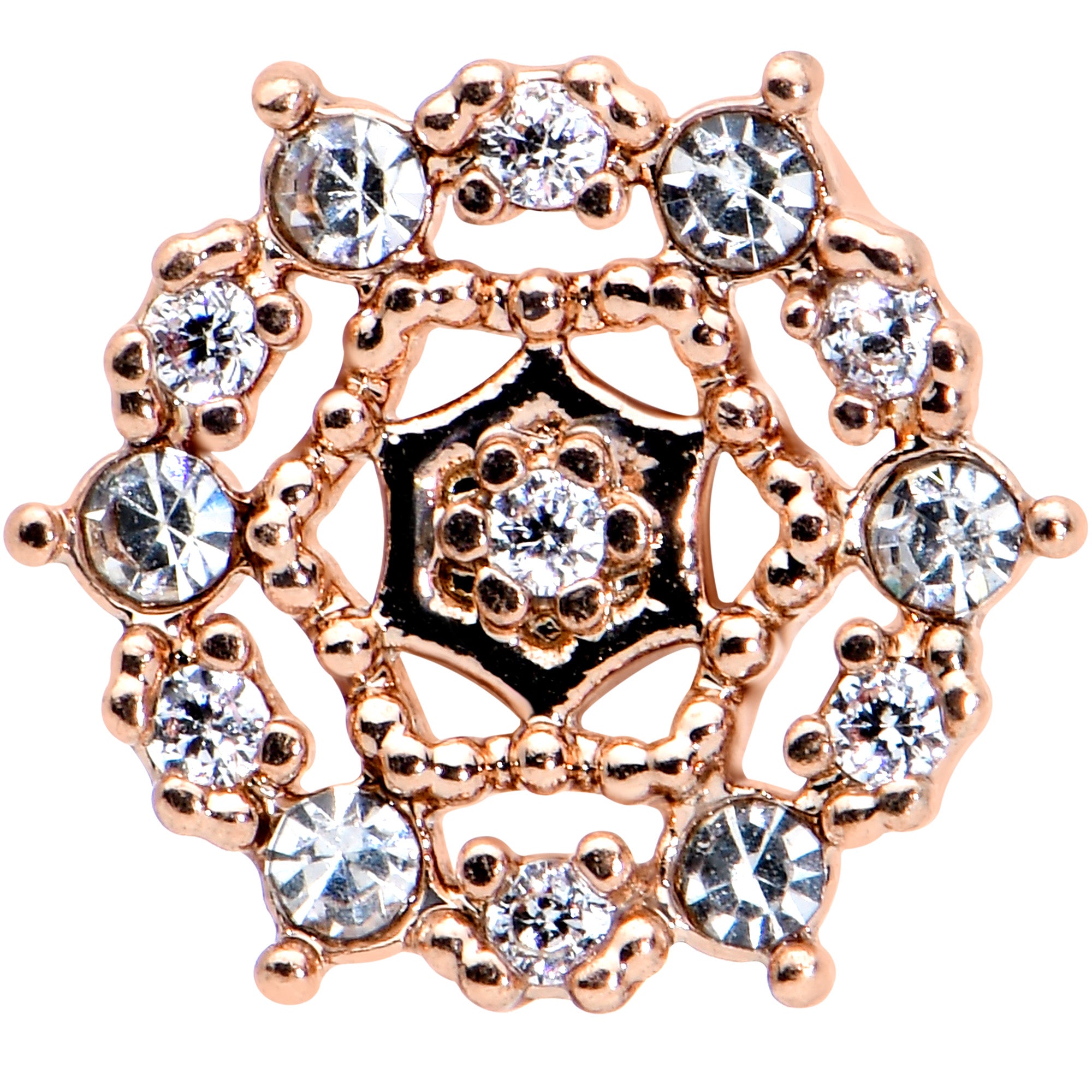 16G 1/4 Clear CZ Gem Rose Gold Tone Geometric Web Tragus Earring