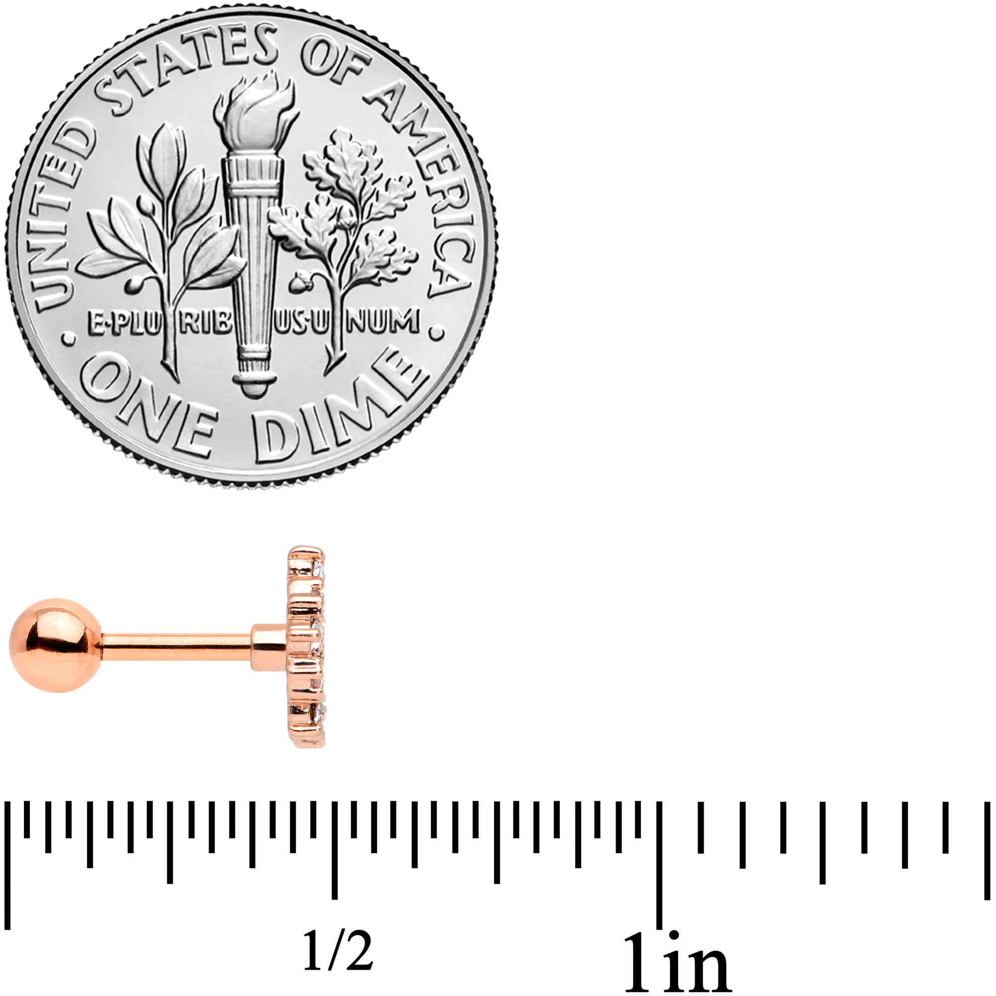 16G 1/4 Clear CZ Gem Rose Gold Tone Geometric Web Tragus Earring