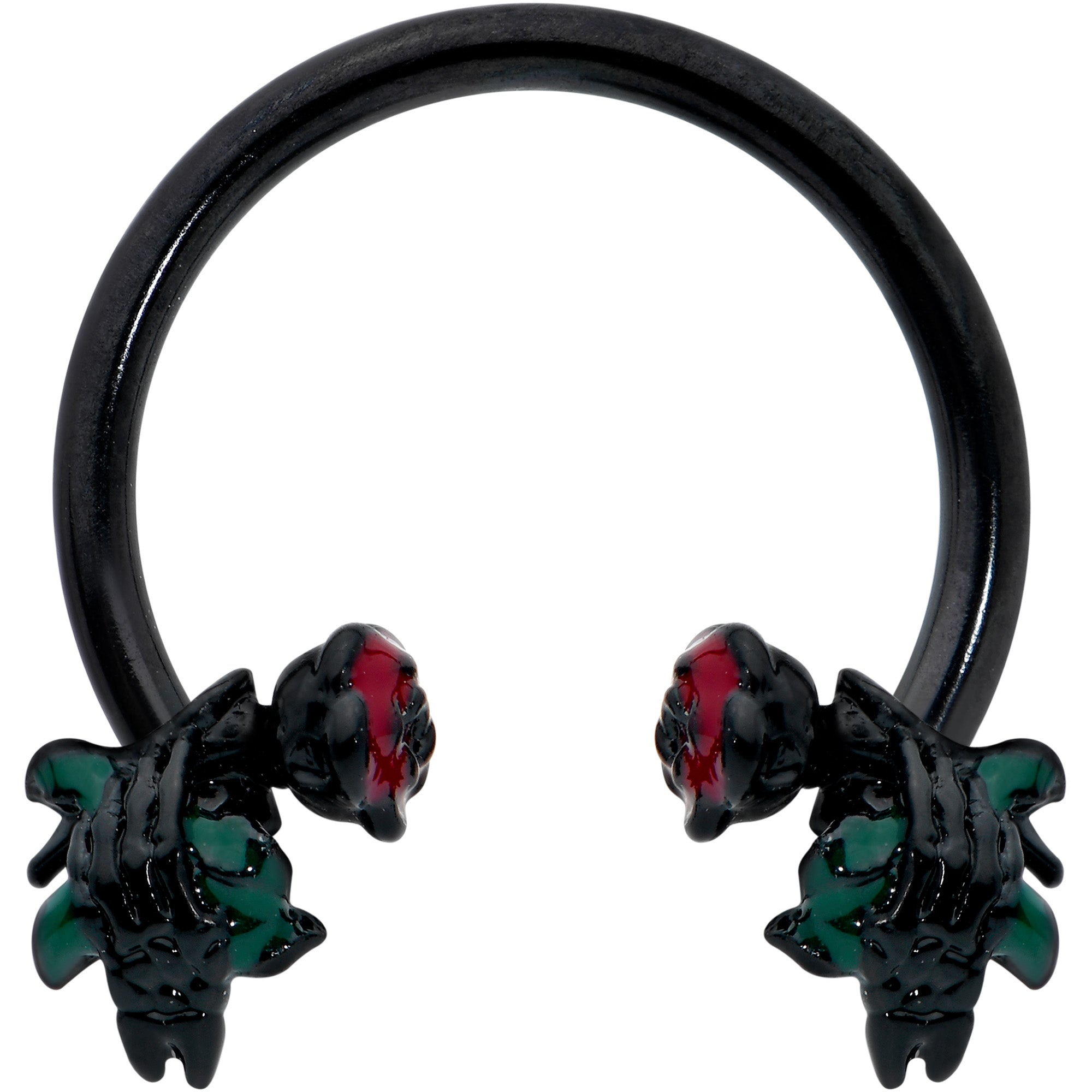 16G 3/8 Black Skeleton Flower Halloween Horseshoe Circular Barbell