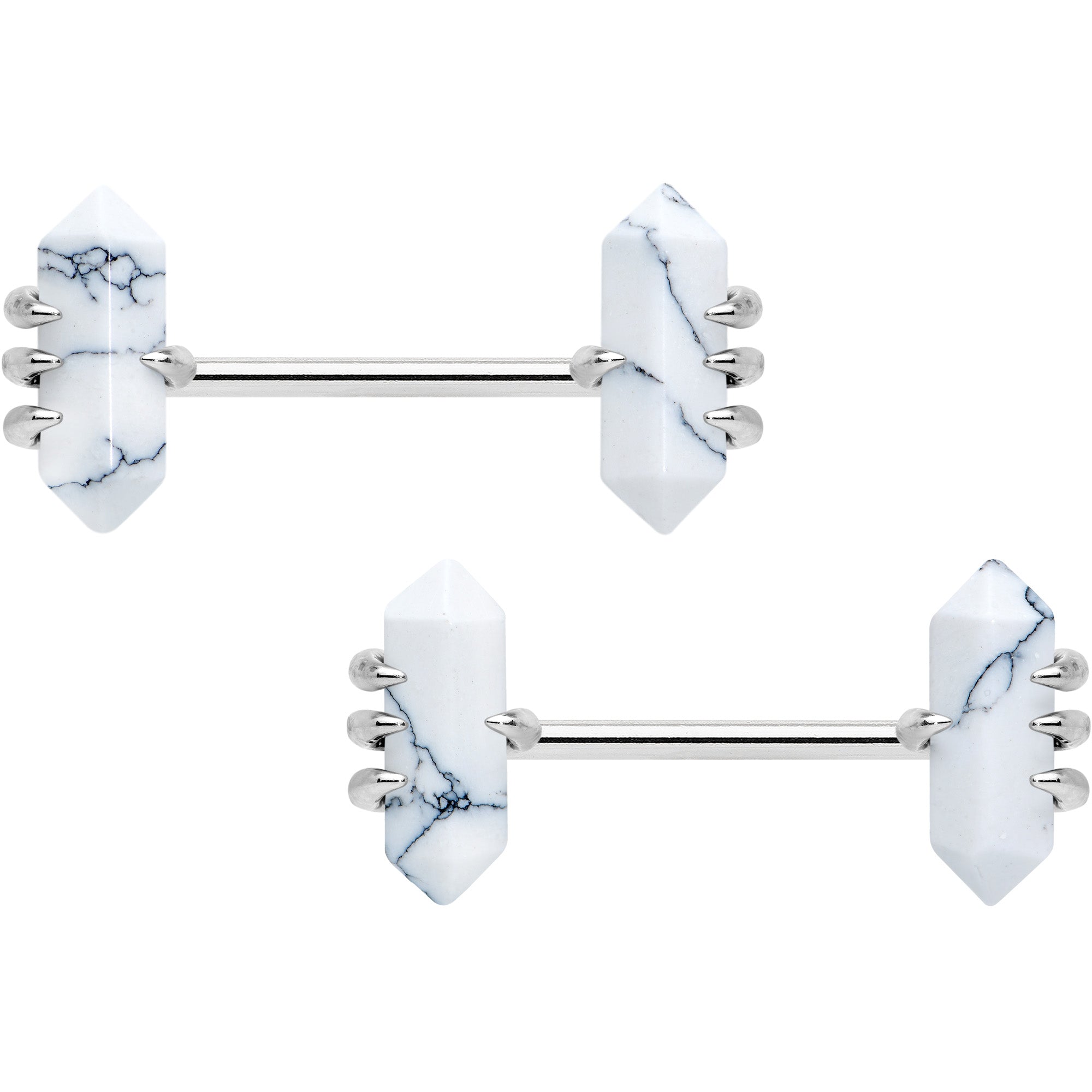 14G 9/16 White Howlite Stone Obelisks Barbell Nipple Ring Set