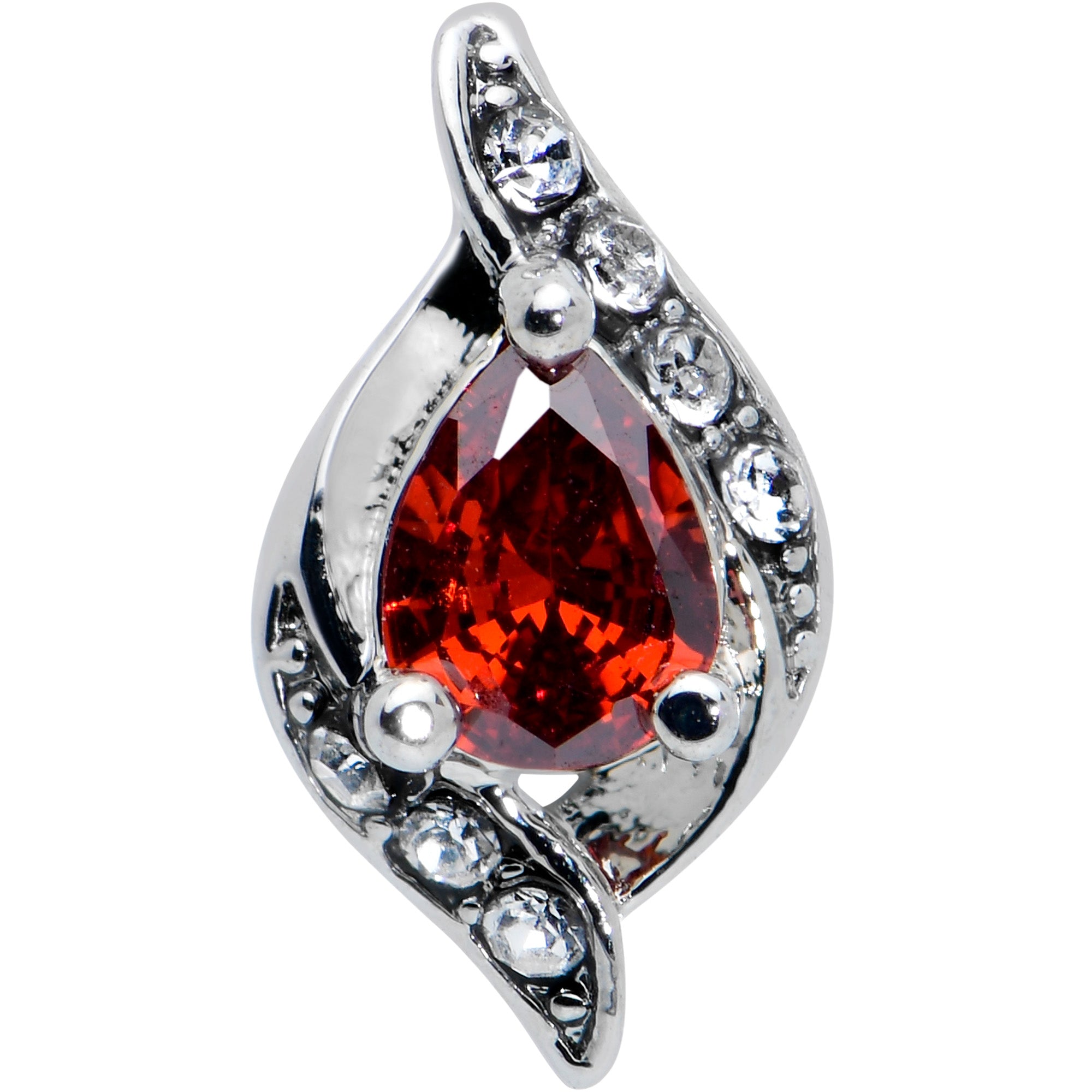 16G 5/16 Clear Red Gem Swirling Oval Labret Monroe Tragus