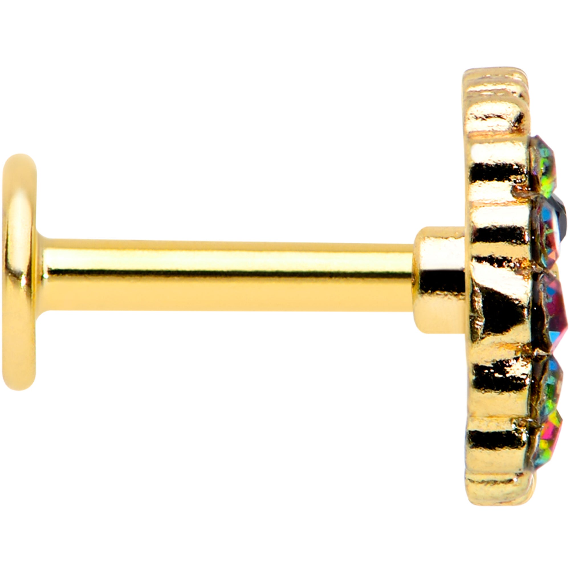 16G 1/4 Aurora Black Gem Gold Tone Owl Moon Labret Monroe Tragus