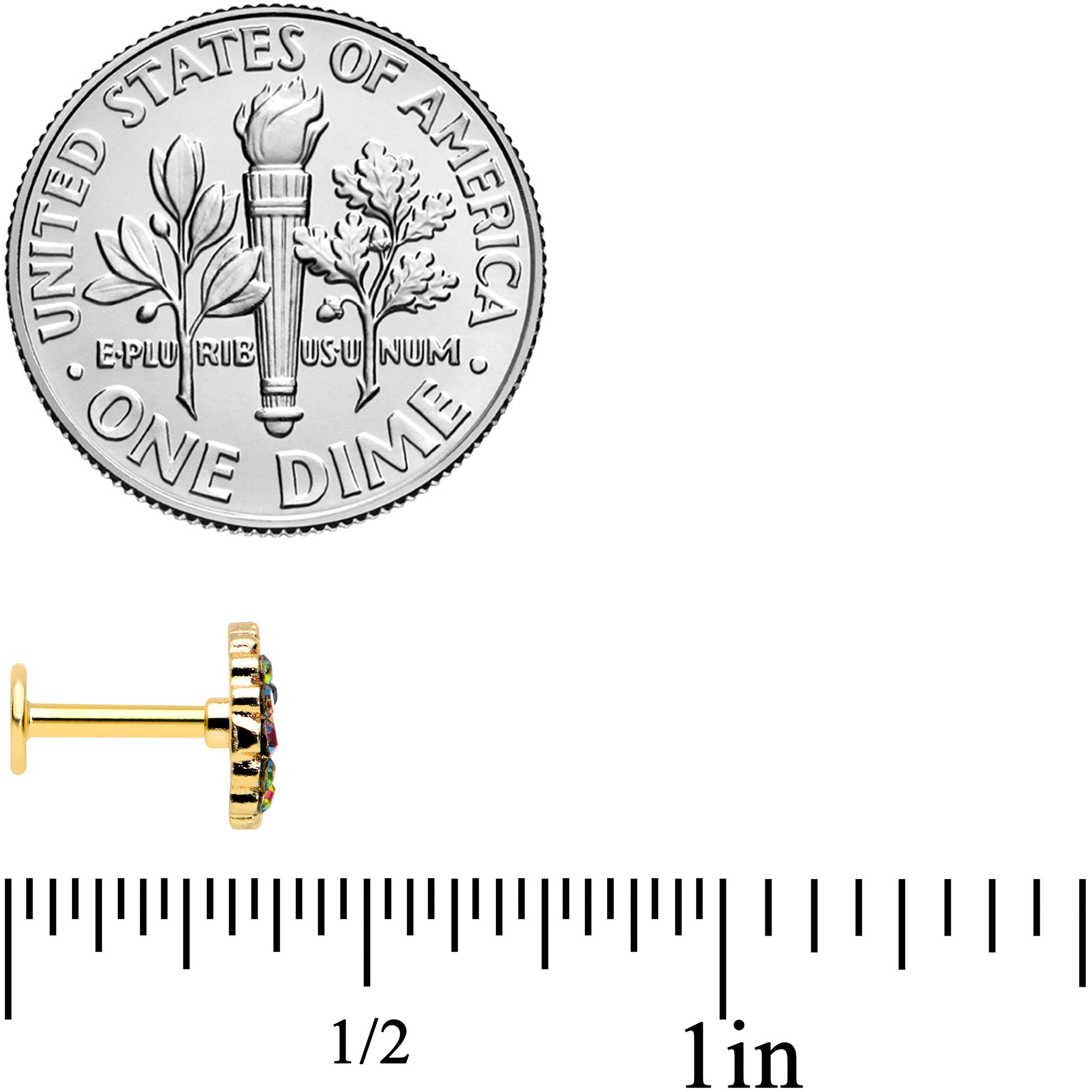 16G 1/4 Aurora Black Gem Gold Tone Owl Moon Labret Monroe Tragus