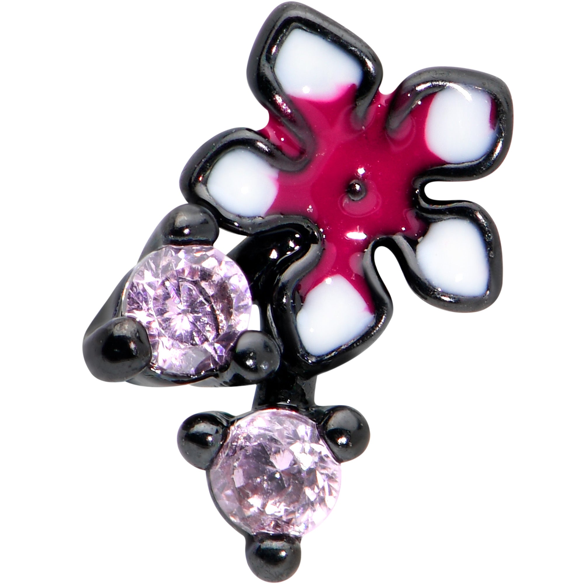 16G 1/4 Pink Gem Black Fanciful Flower Labret Monroe Tragus