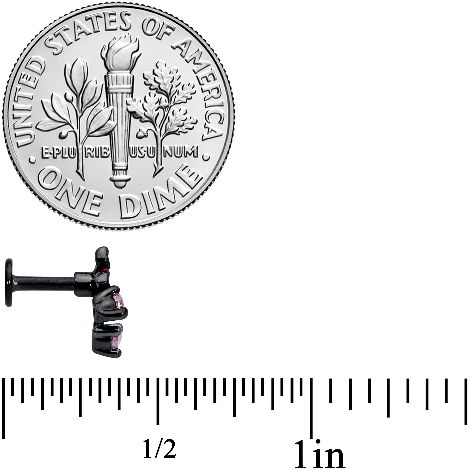 16G 1/4 Pink Gem Black Fanciful Flower Labret Monroe Tragus