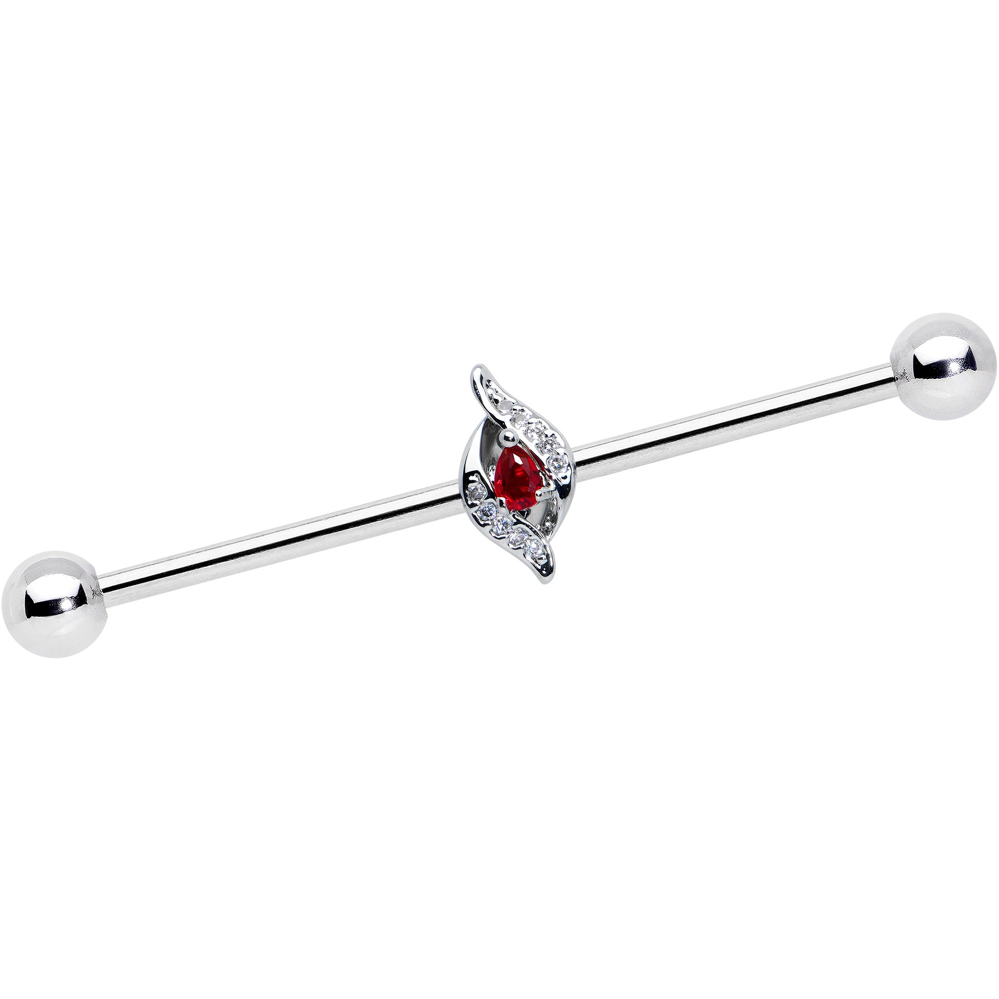 14G Clear Red Gem Swirling Oval Industrial Barbell 38mm