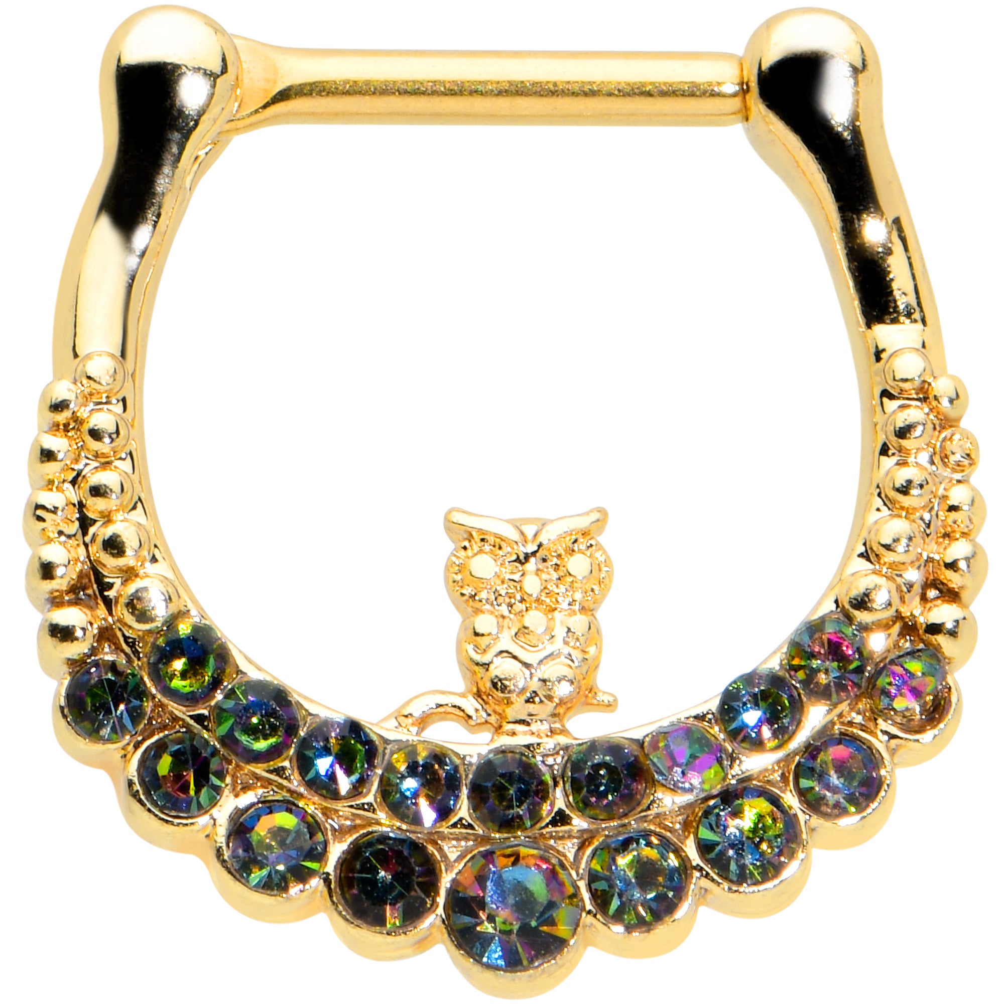 16G 5/16 Aurora Gem Gold Tone Owl Moon Cartilage Clicker