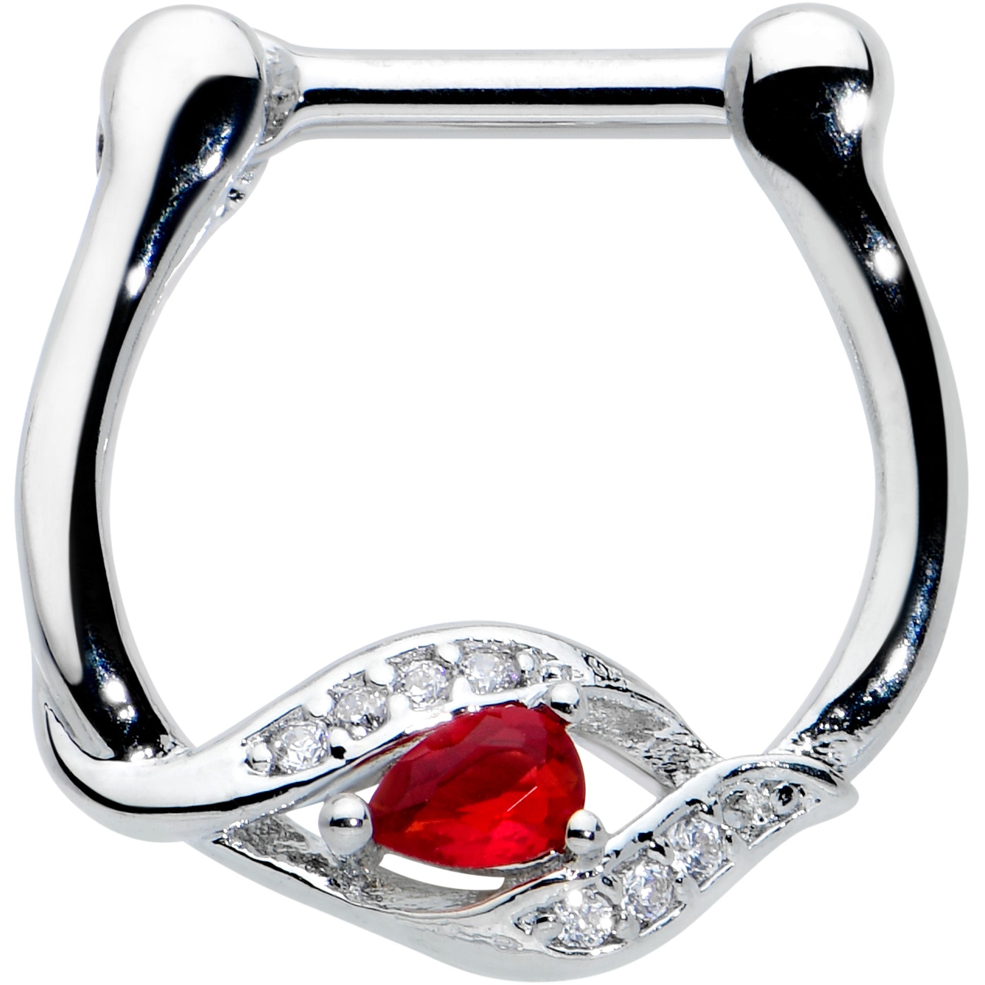 16G 1/4 Clear Red Gem Swirling Oval Cartilage Clicker