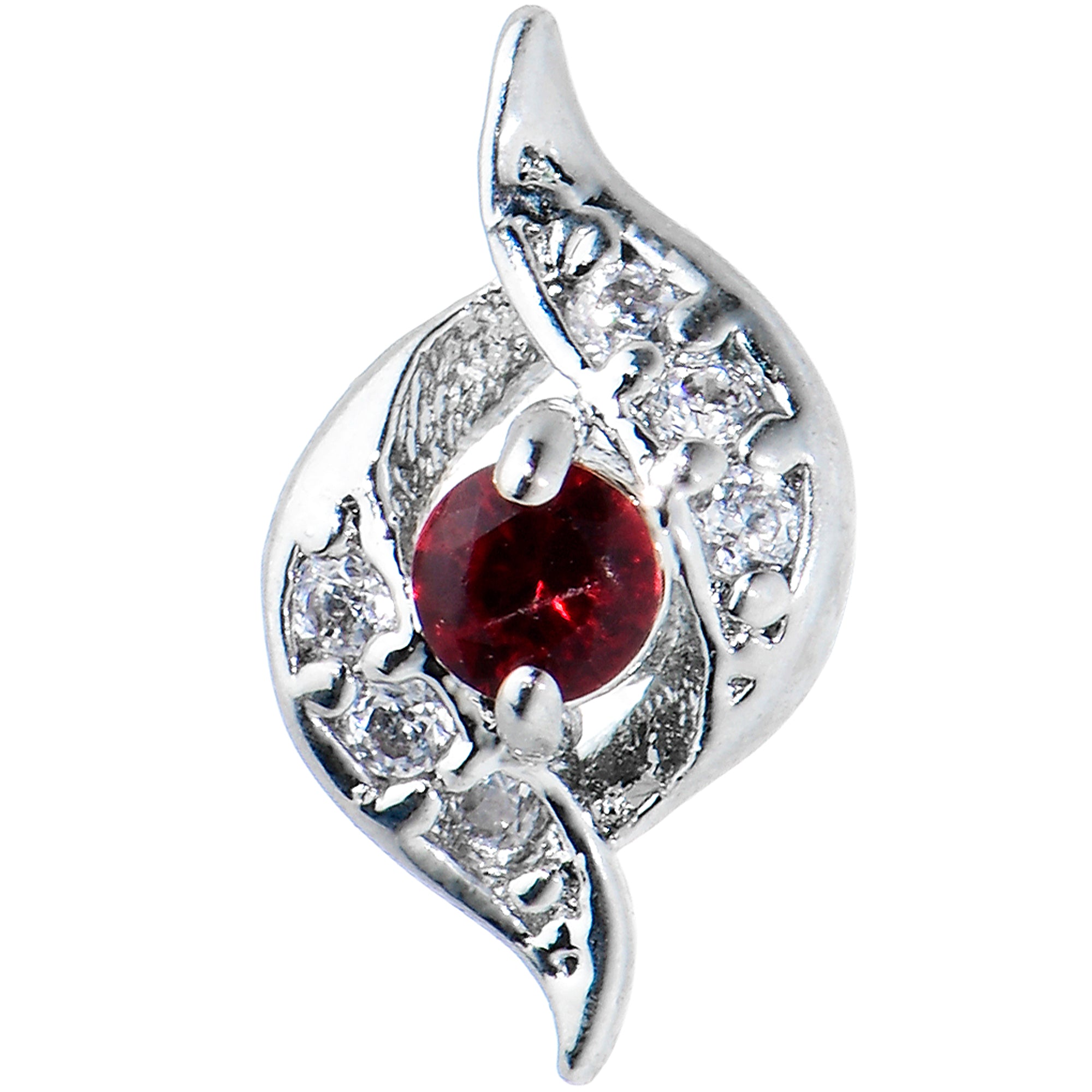 20G 1/4 Clear Red Gem Swirling Oval Nose Bone