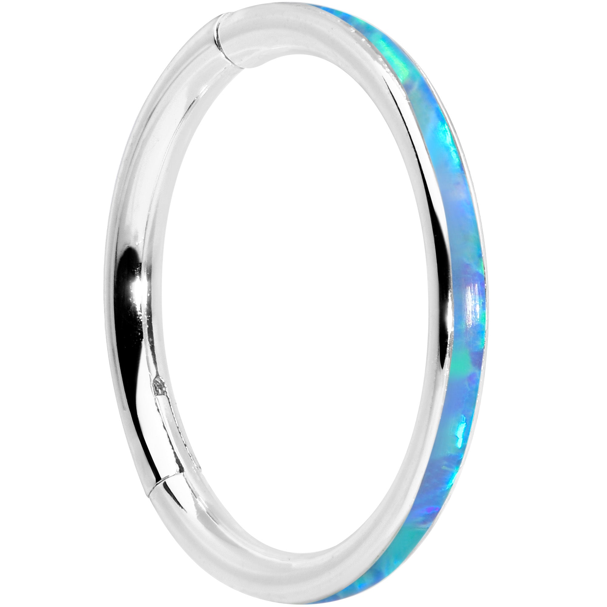 16G 3/8 Blue Synthetic Opal Sleek Forward Facing Segment Ring