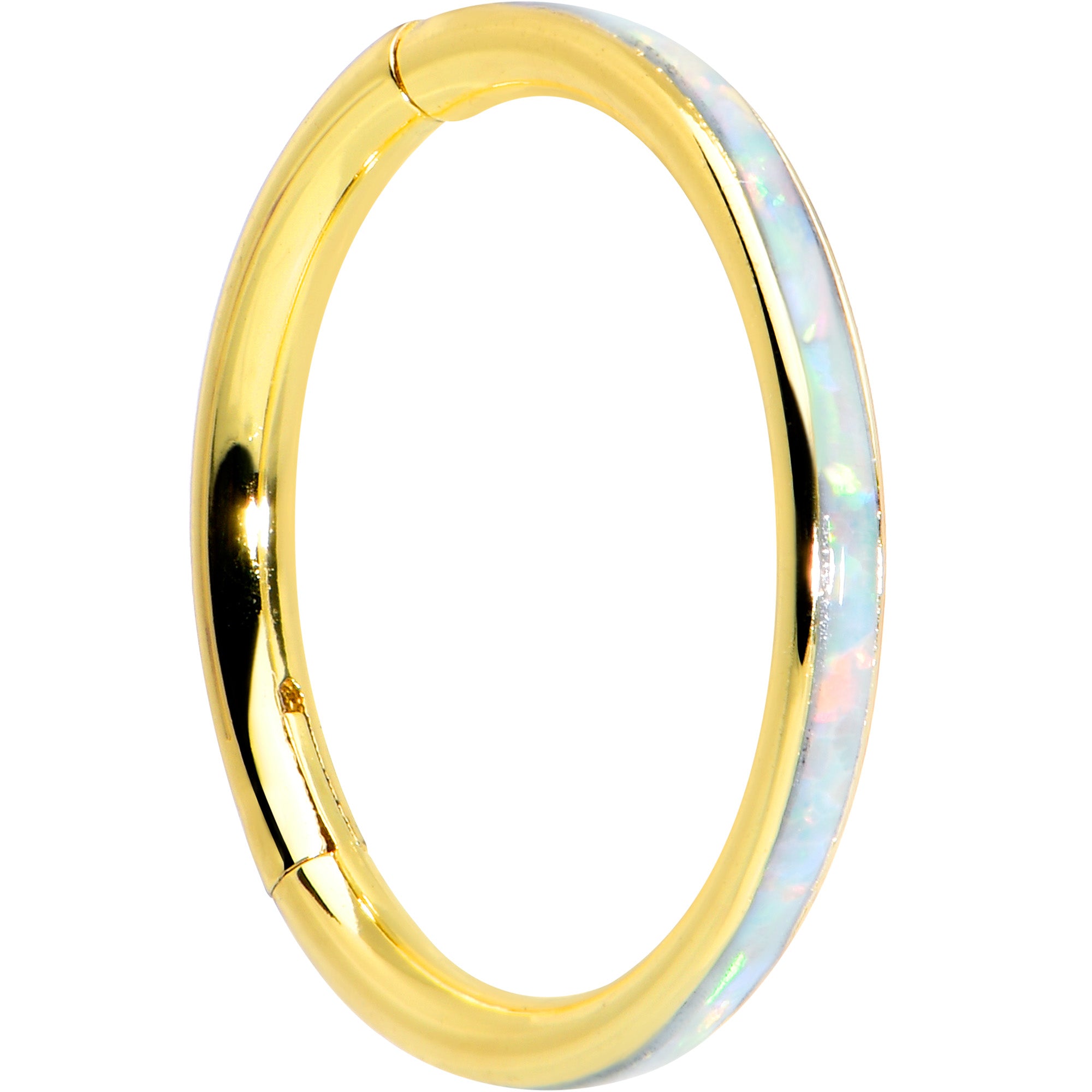 16G 3/8 White Synth Opal Gold Hue Sleek Forward Face Segment Ring