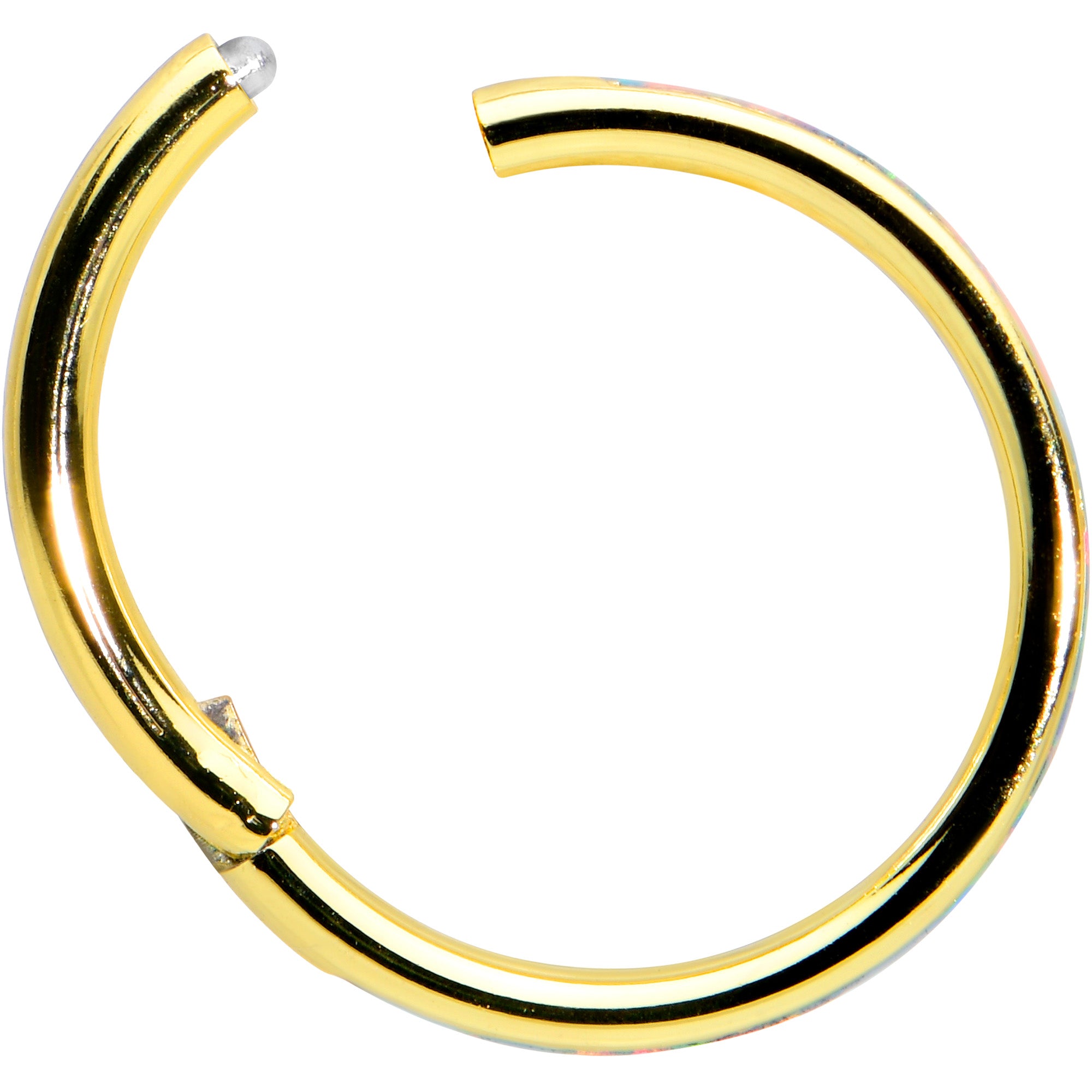 16G 3/8 White Synth Opal Gold Hue Sleek Forward Face Segment Ring