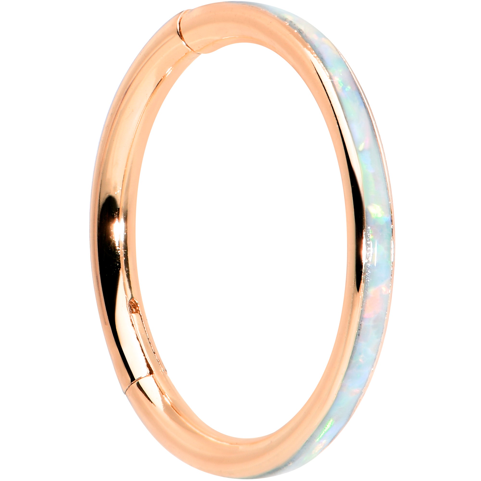 16G 3/8 Synth Opal Rose Gold Tone Sleek Forward Face Segment Ring
