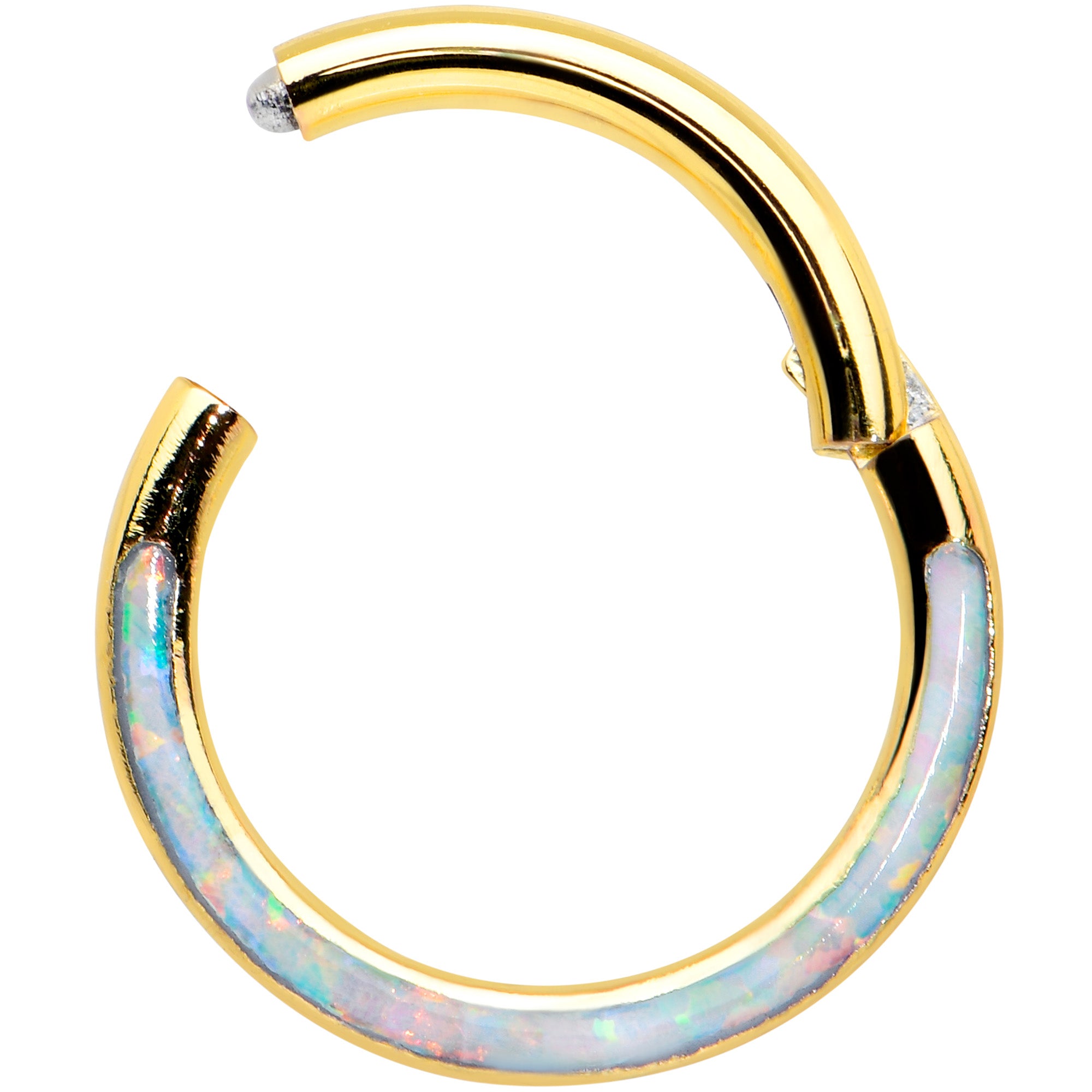 16G 5/16 Synth Opal Gold Tone Bottom Curve Hinged Segment Ring