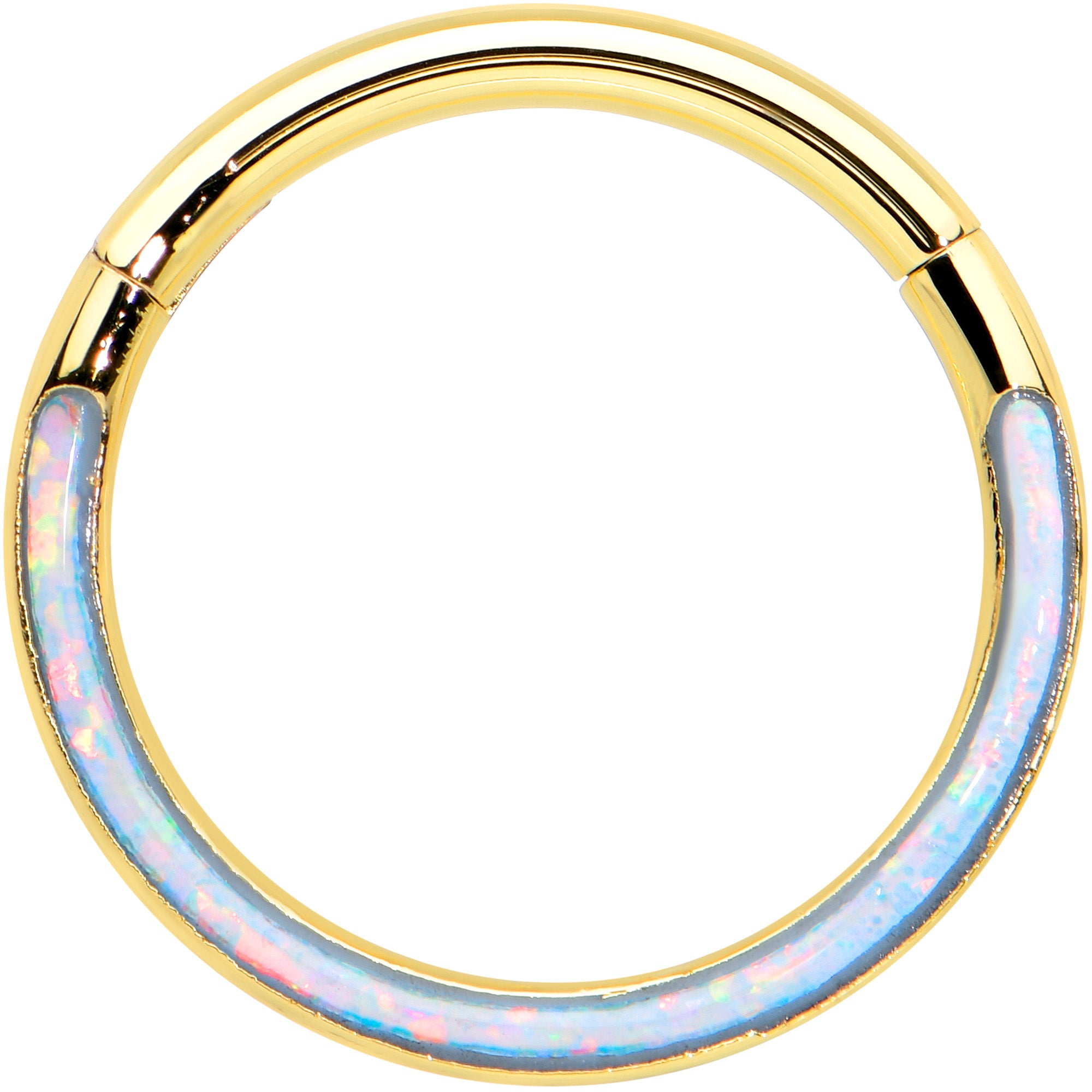 16G 3/8 Synth Opal Gold Tone Bottom Curve Hinged Segment Ring