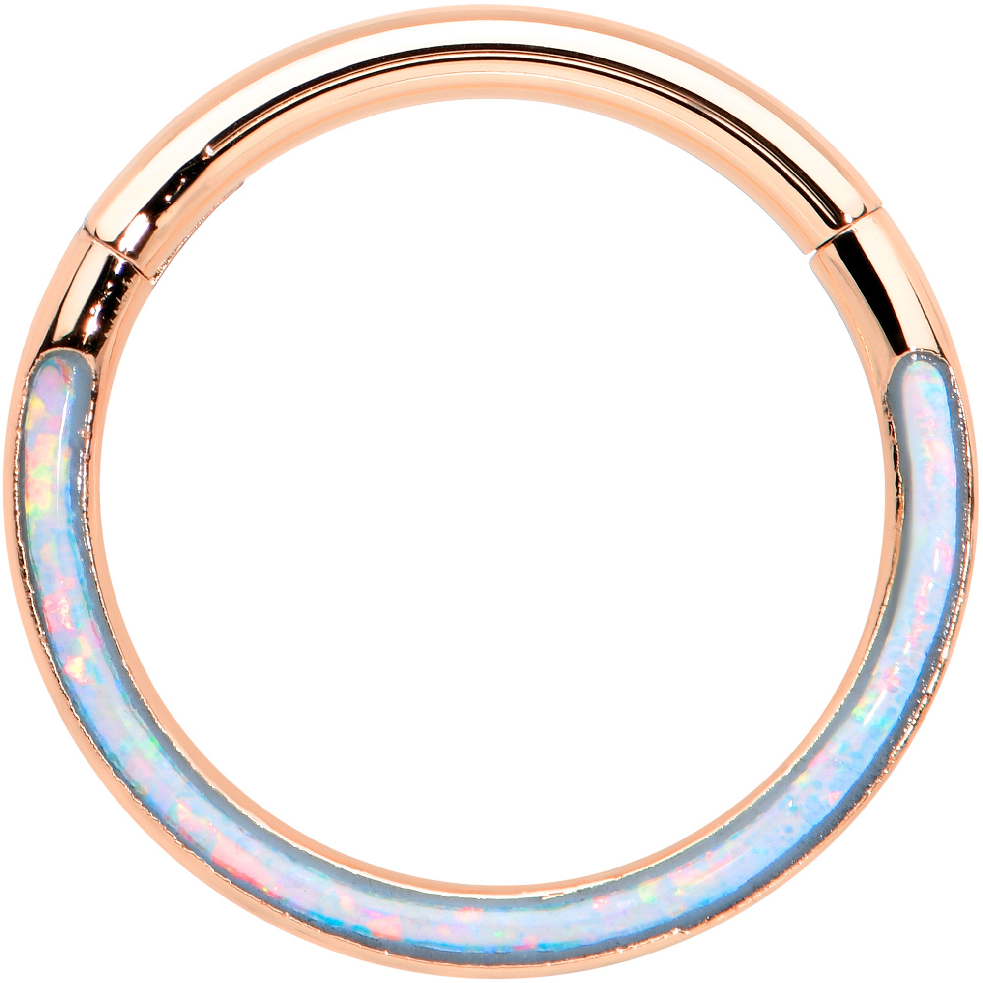 16G 3/8 Synth Opal Rose Gold Tone Bottom Curve Hinge Segment Ring