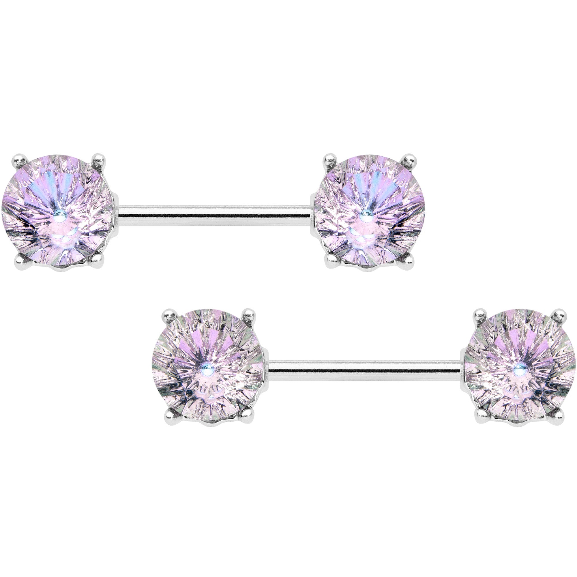 14G 9/16 Pink Gem Simply Elegant Barbell Nipple Ring Set
