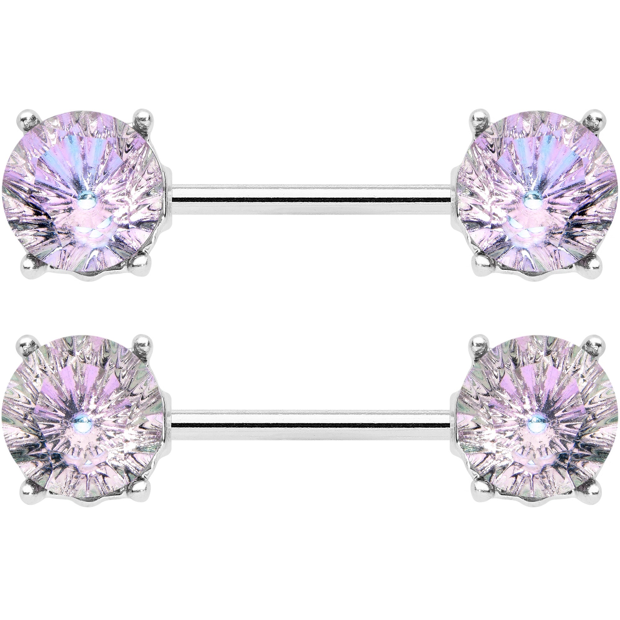 14G 9/16 Pink Gem Simply Elegant Barbell Nipple Ring Set