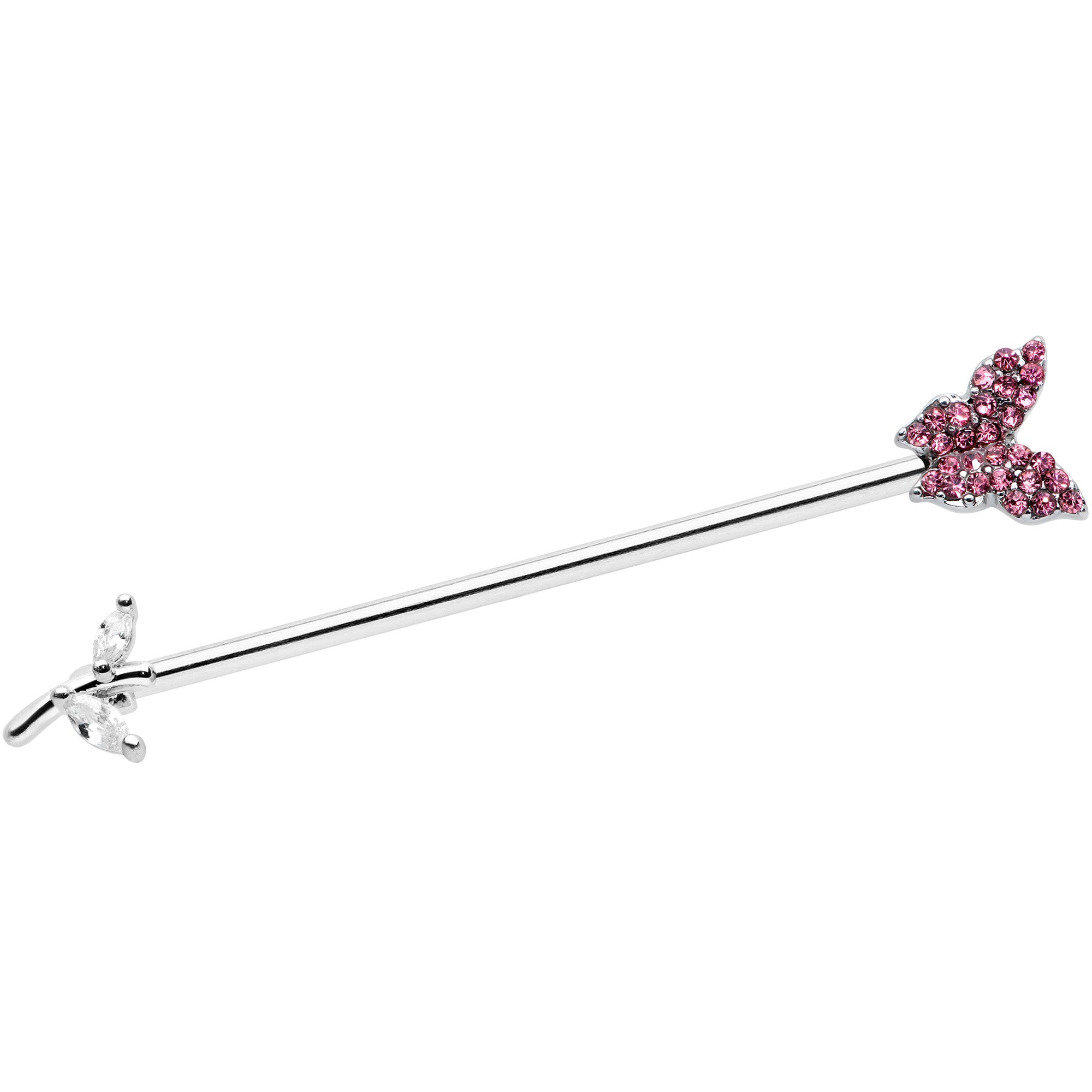 14G Clear Pink CZ Gem Branch Butterfly Industrial Barbell 38mm