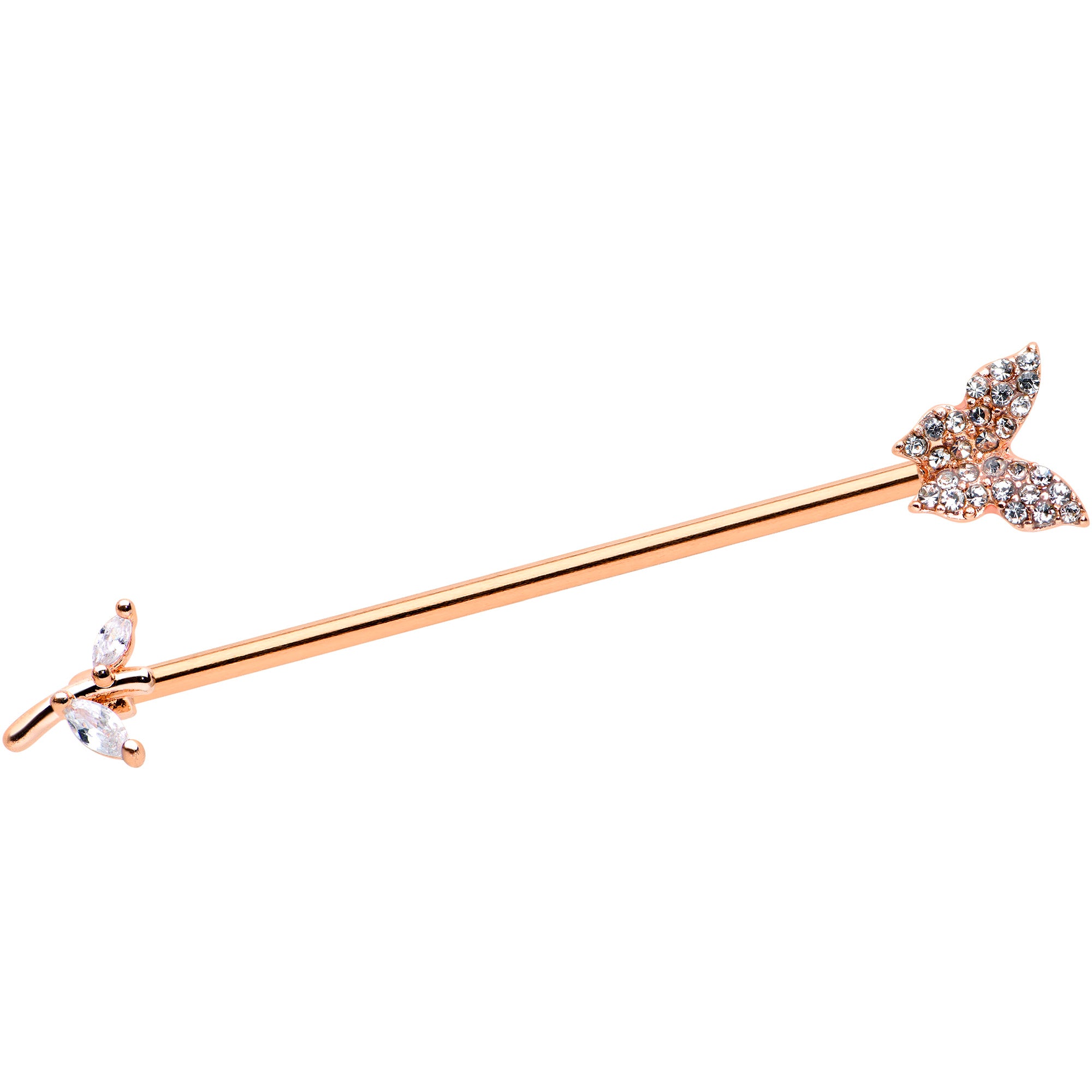 14G Clear CZ Gem Rose Gold Tone Butterfly Dazzle Industrial Barbell 38mm
