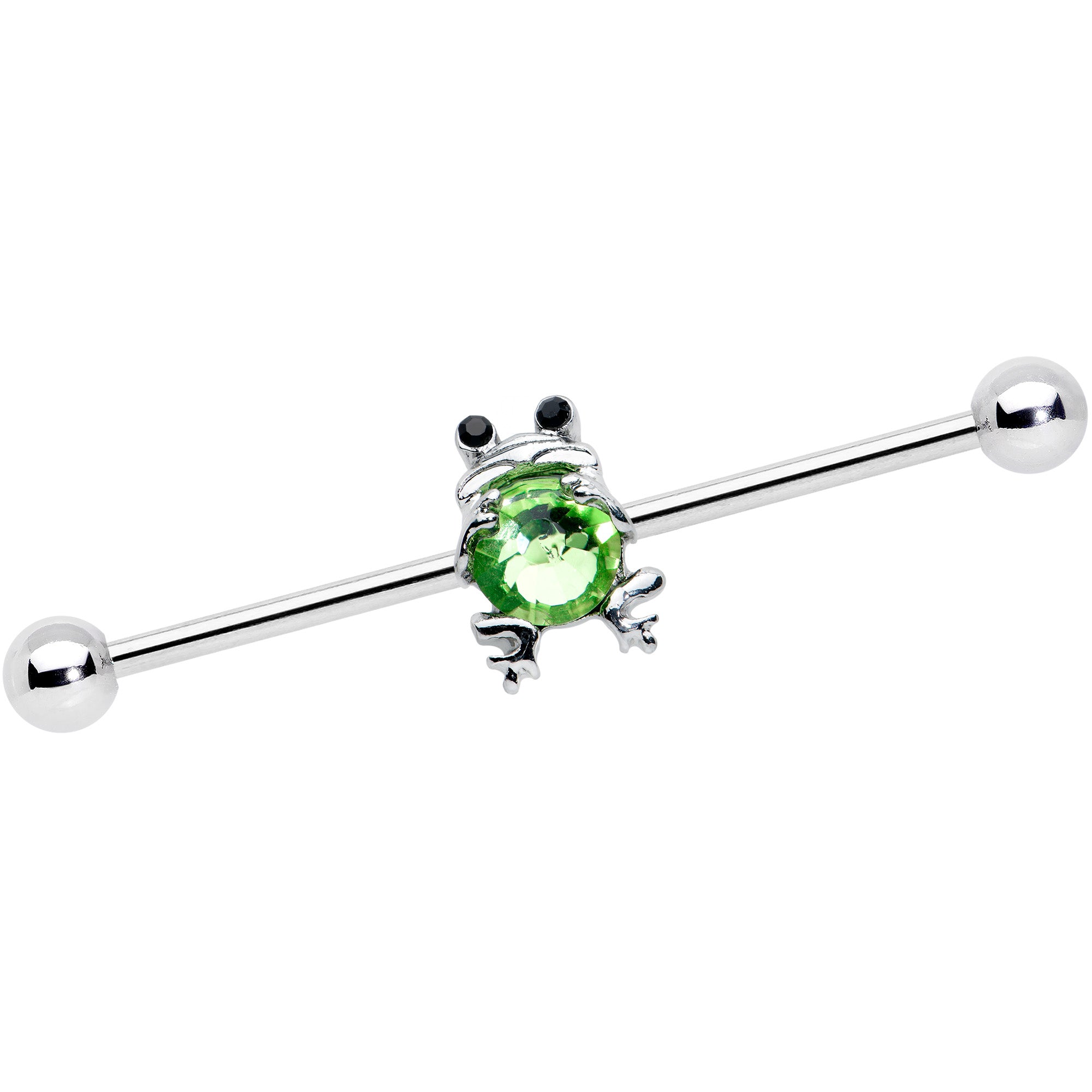 14G Black Green Gem Fancy Frog Industrial Barbell 38mm