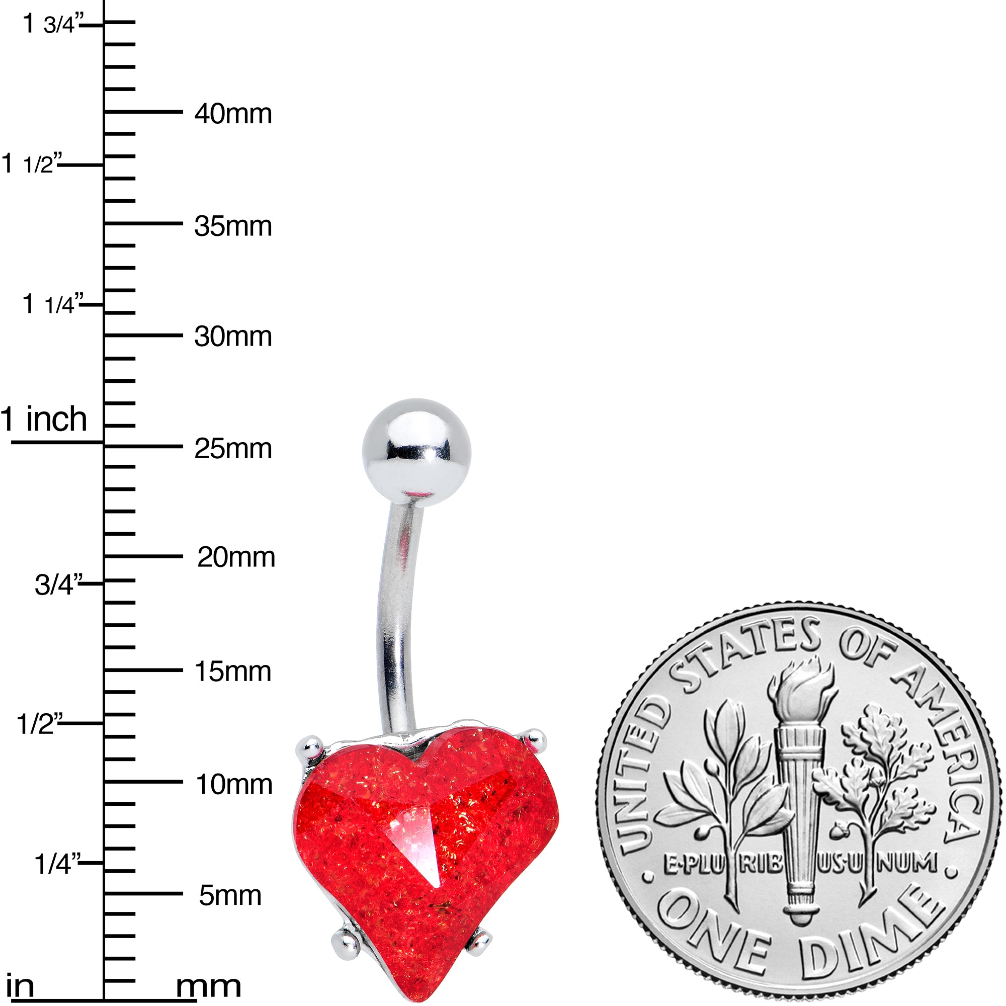 Red Gem Valentines Day Heart Love Belly Ring