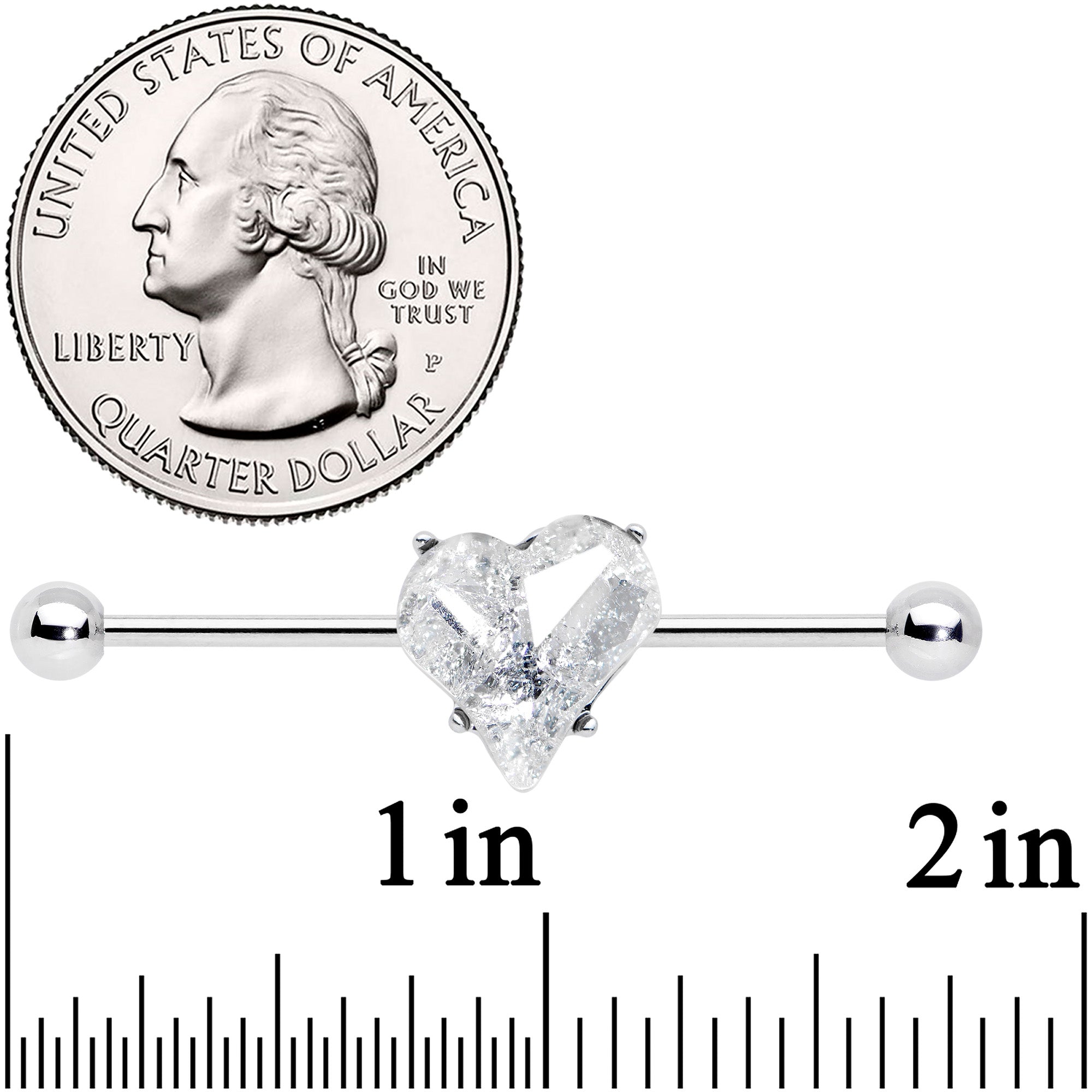 14G Clear Gem Heart Love Valentines Day Industrial Barbell 38mm
