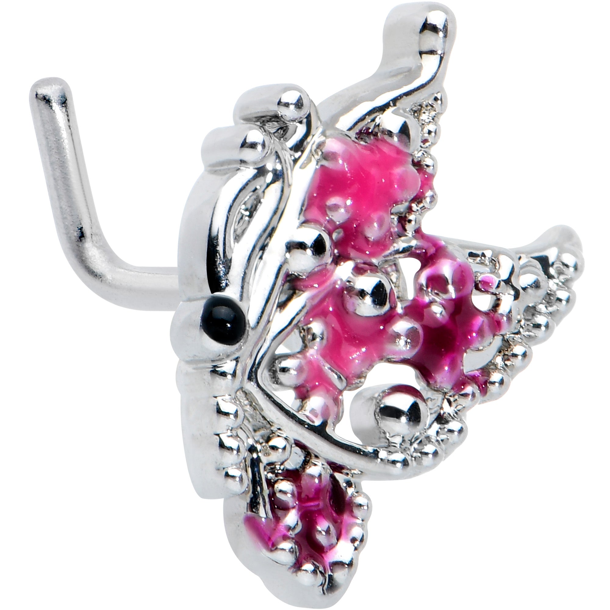 20G 7mm Textured in Pink Butterfly L Shape Nose Ring