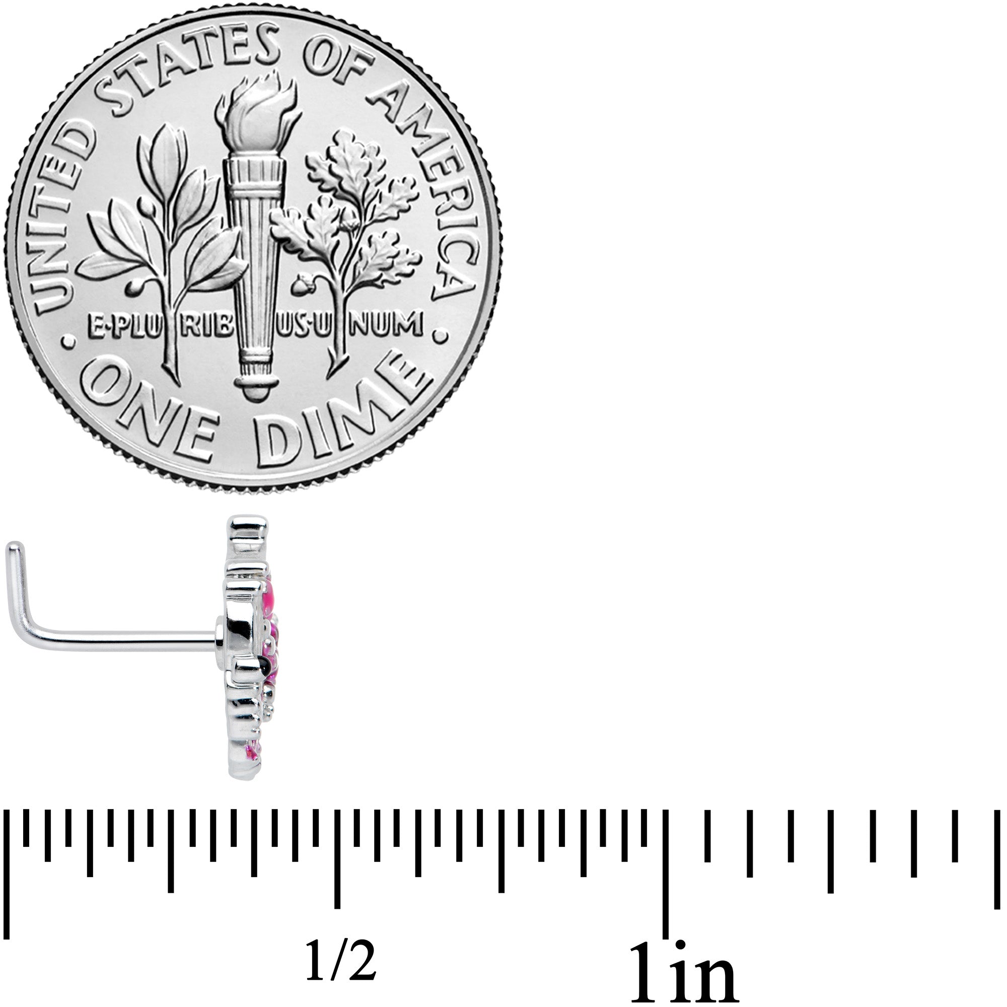 20G 7mm Textured in Pink Butterfly L Shape Nose Ring