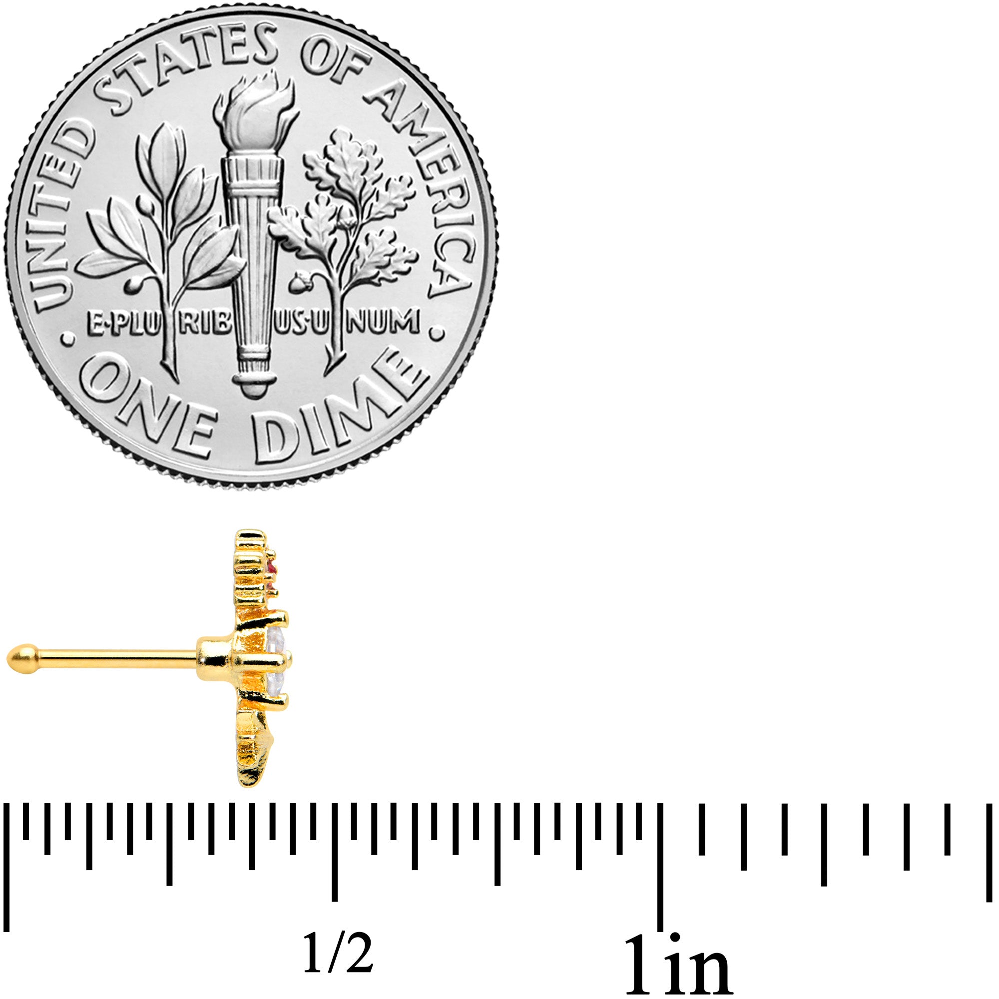 20G 1/4 Clear Red Gem Gold Tone Star Snowflake Nose Bone