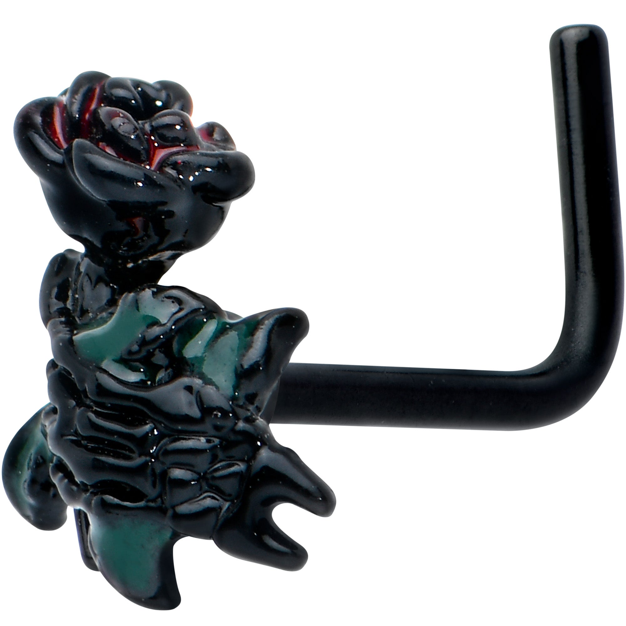 20G 7mm Black Skeleton Flower Halloween L Shape Nose Ring